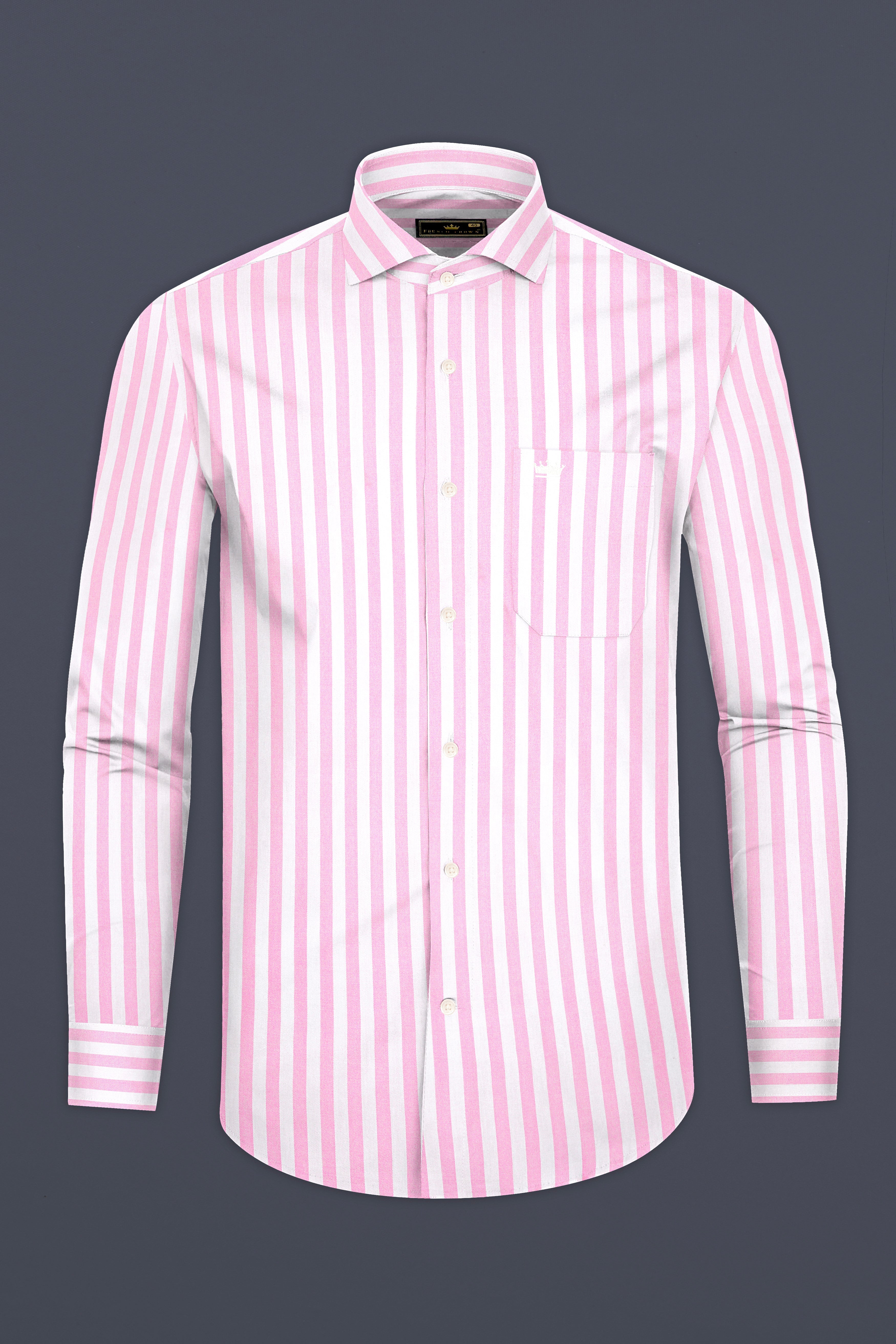 Carousel Pink With Bright White Stripes Twill Giza Cotton Shirt