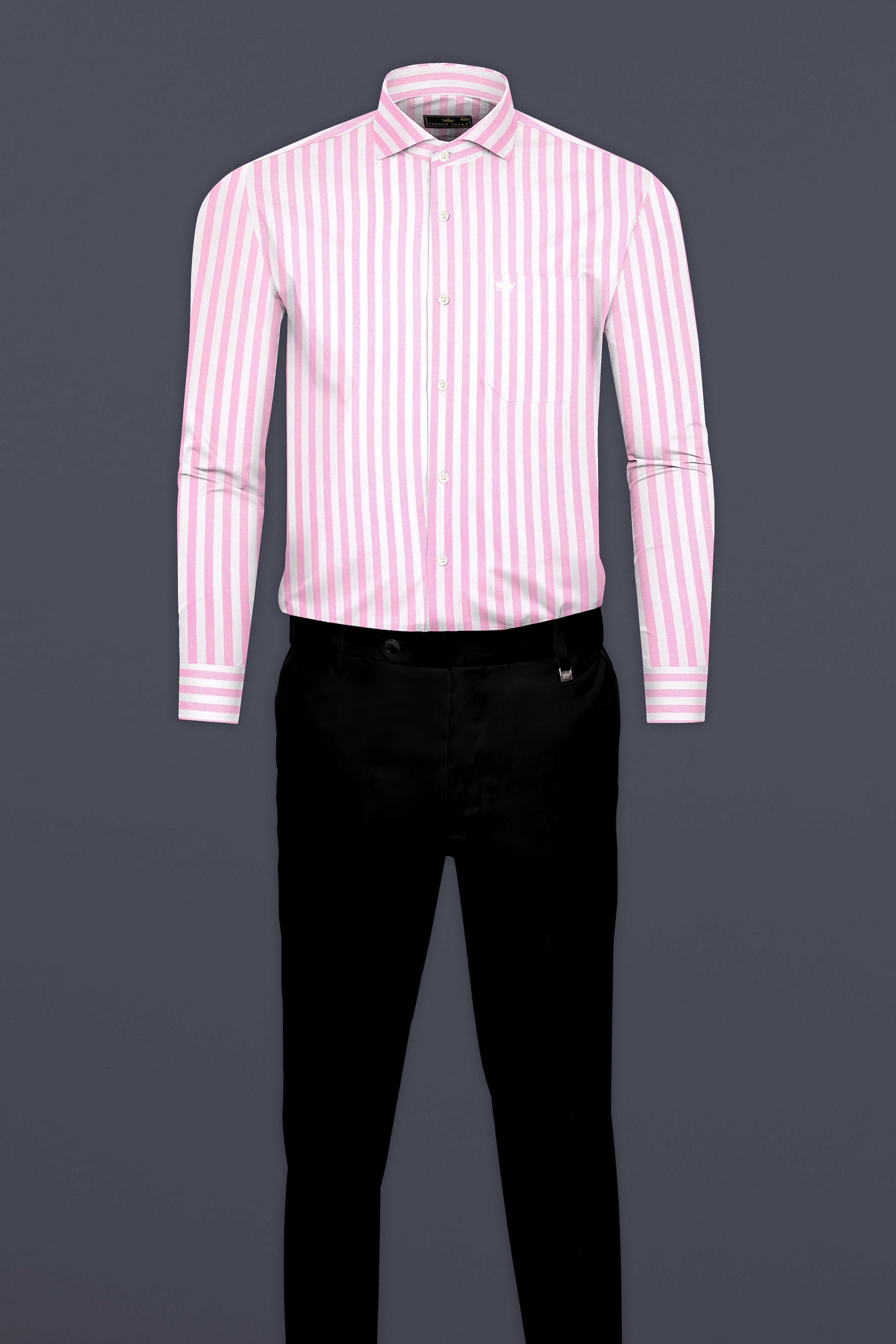 Carousel Pink With Bright White Stripes Twill Giza Cotton Shirt