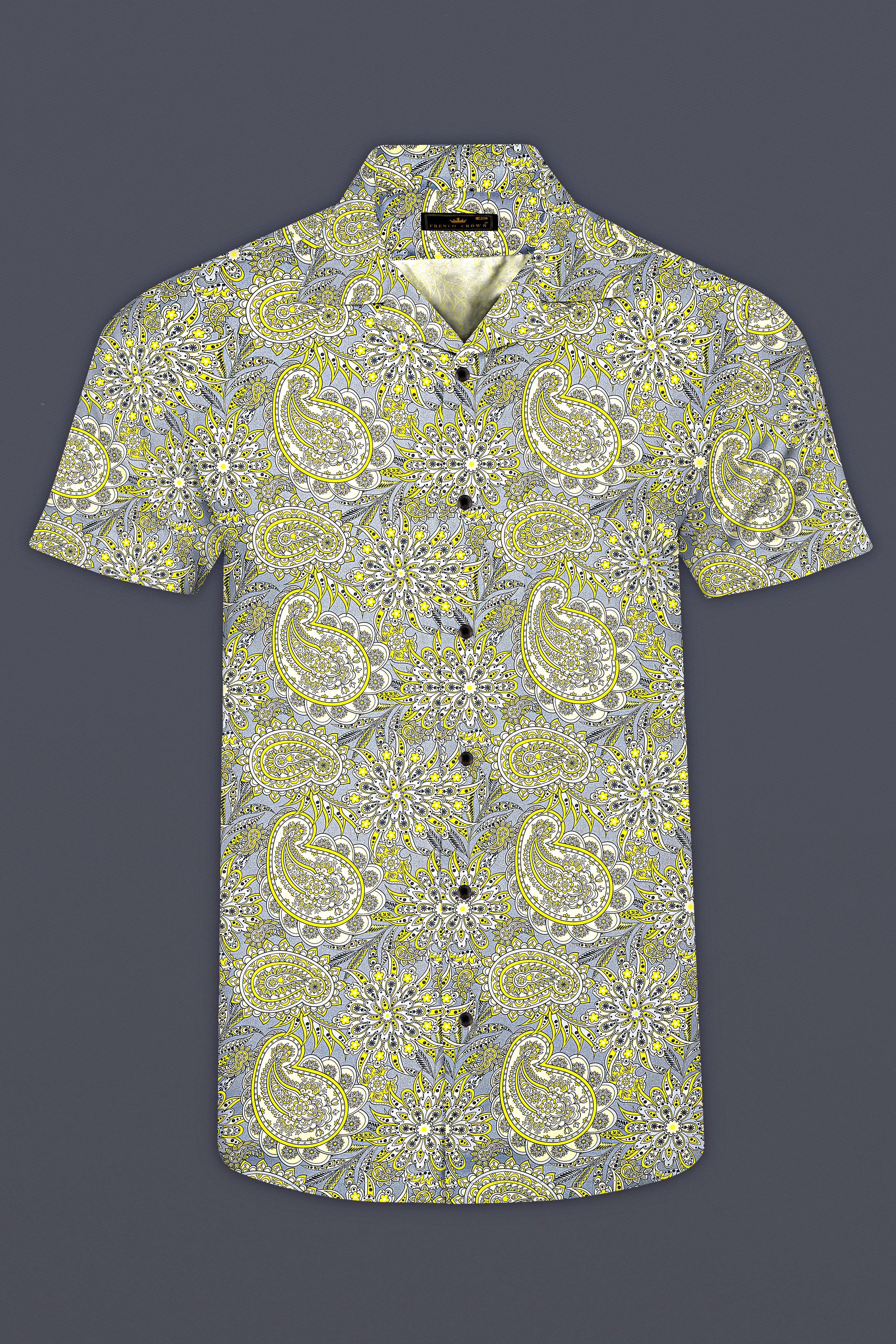 Arylide Yellow With Nobel Gray Flower Valley Printed Super Soft Premium Cotton Shirt