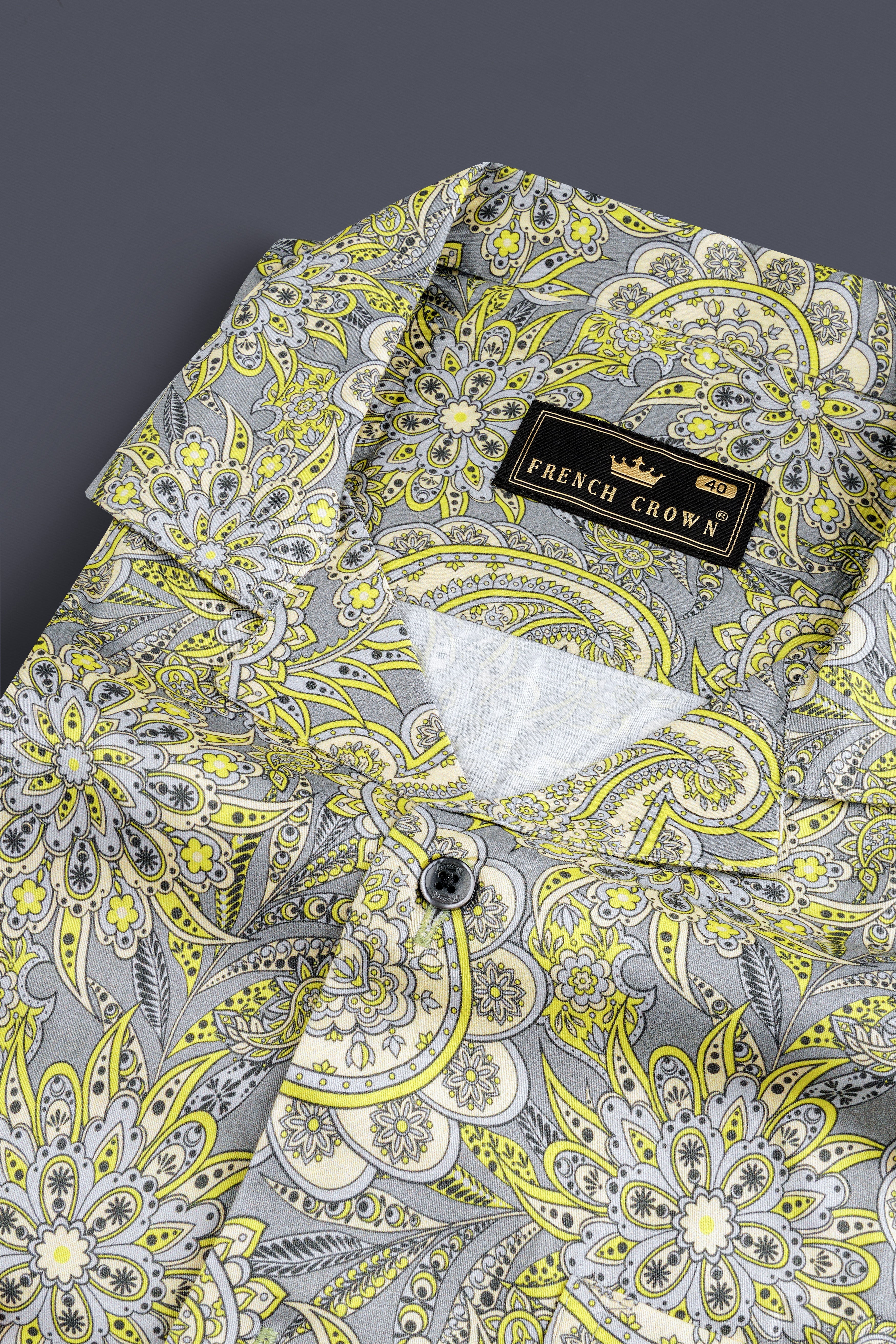 Arylide Yellow With Nobel Gray Flower Valley Printed Super Soft Premium Cotton Shirt