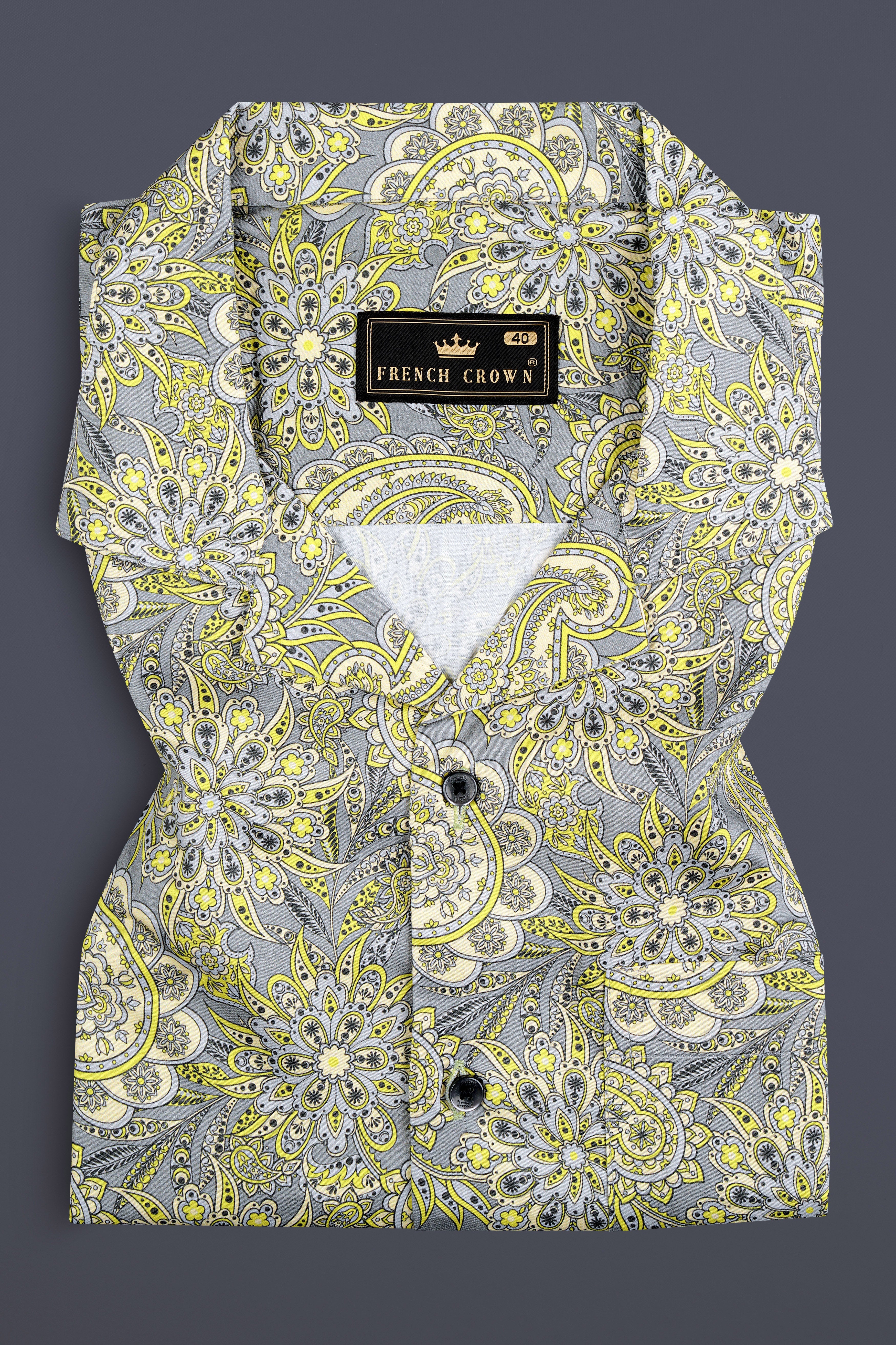 Arylide Yellow With Nobel Gray Flower Valley Printed Super Soft Premium Cotton Shirt