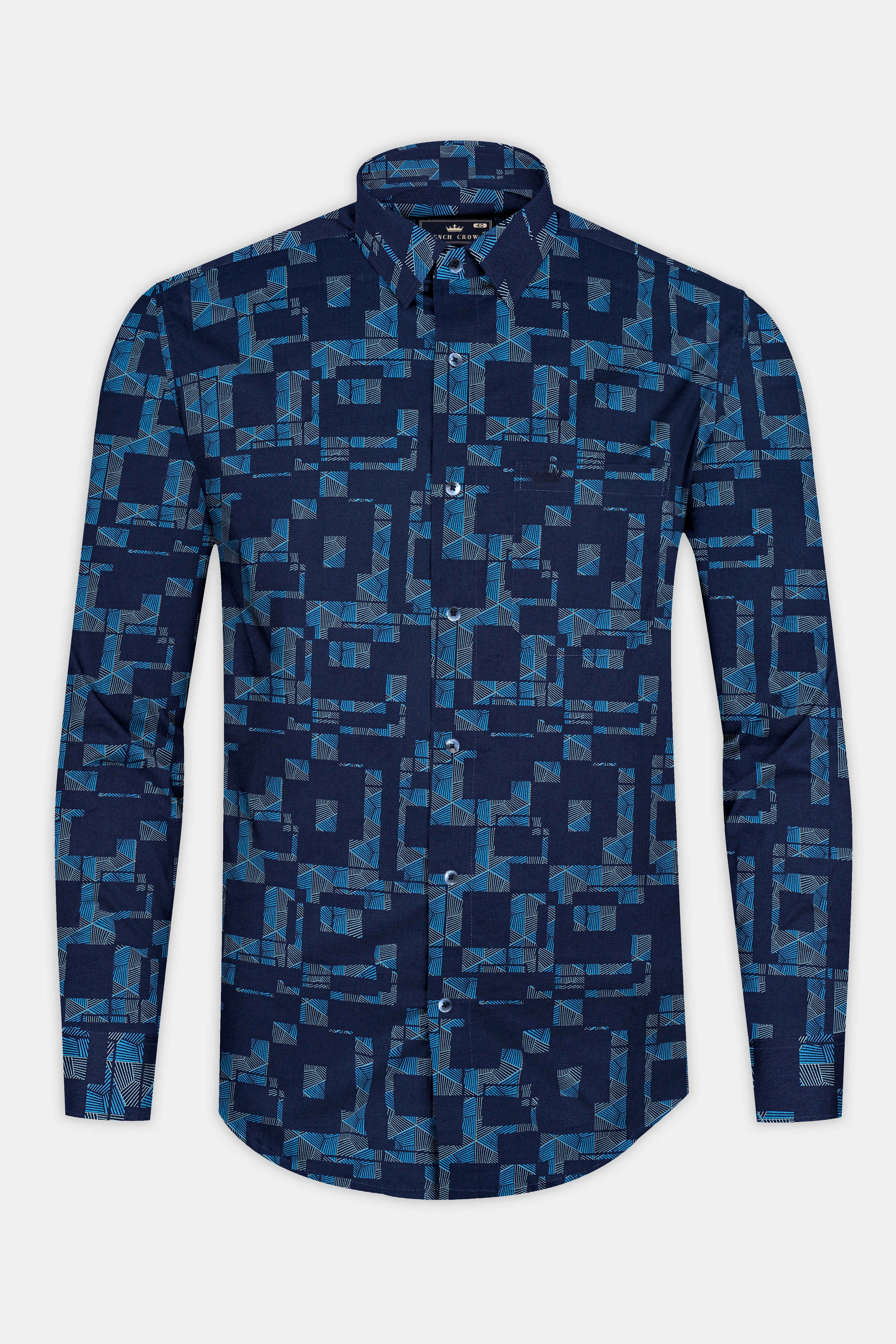 Tangaroa Blue Subtle Sheen Prints Super Soft Premium Cotton Shirt