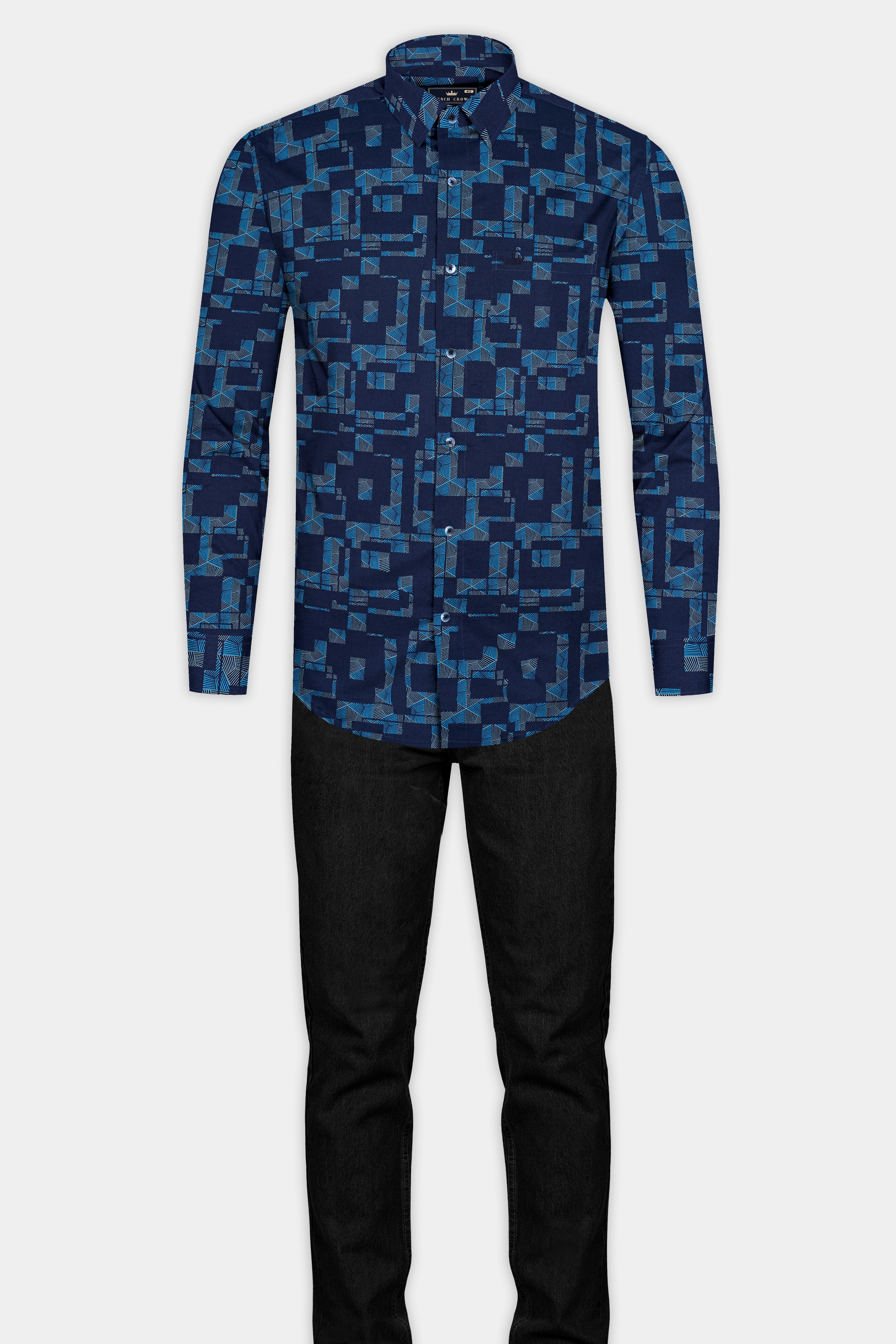 Tangaroa Blue Subtle Sheen Prints Super Soft Premium Cotton Shirt