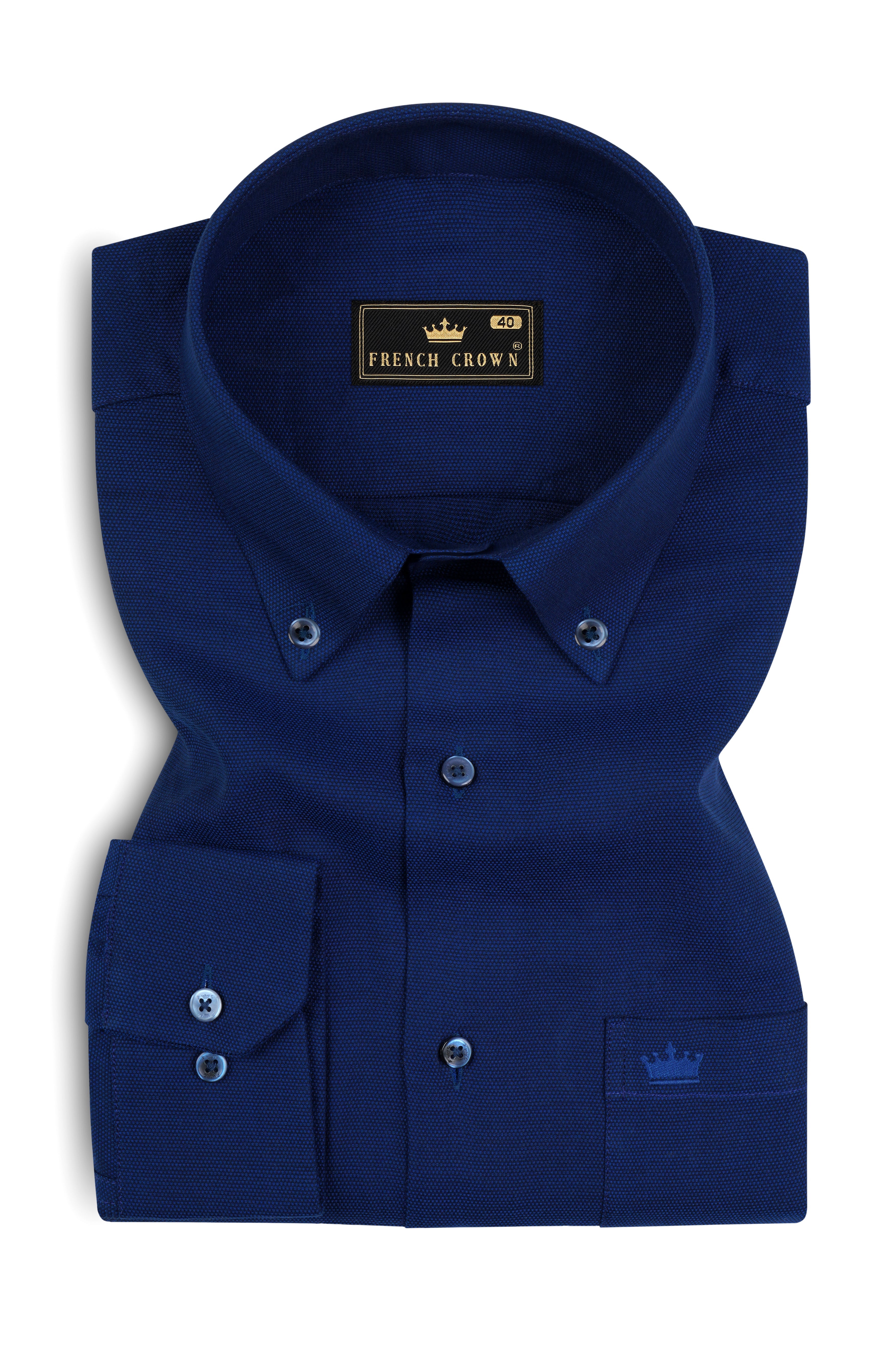 Stratos Blue Dobby Textured Premium Cotton Shirt