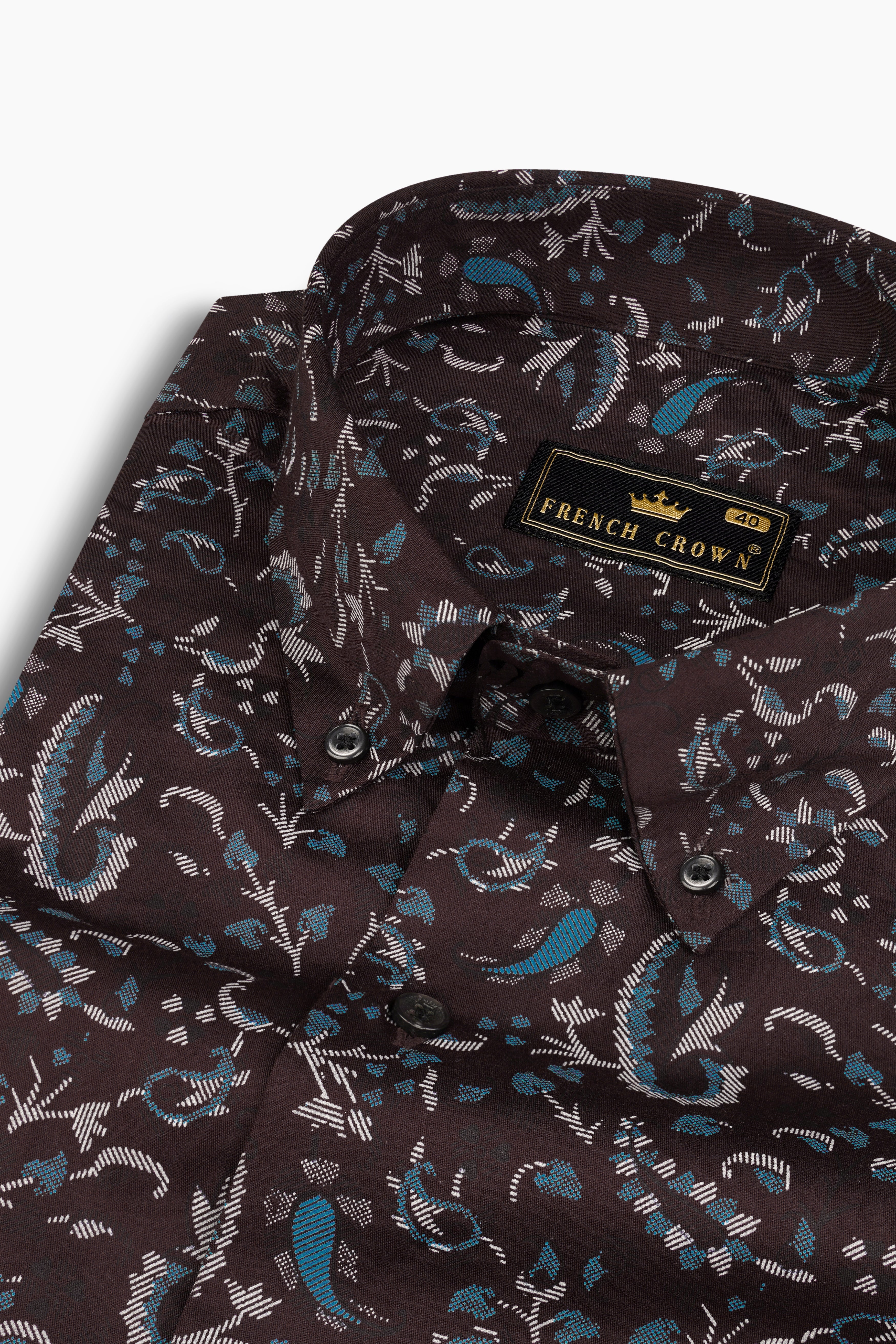 Eclipse Brown With Calypso Blue Subtle Sheen Prints Super Soft Premium Cotton Shirt