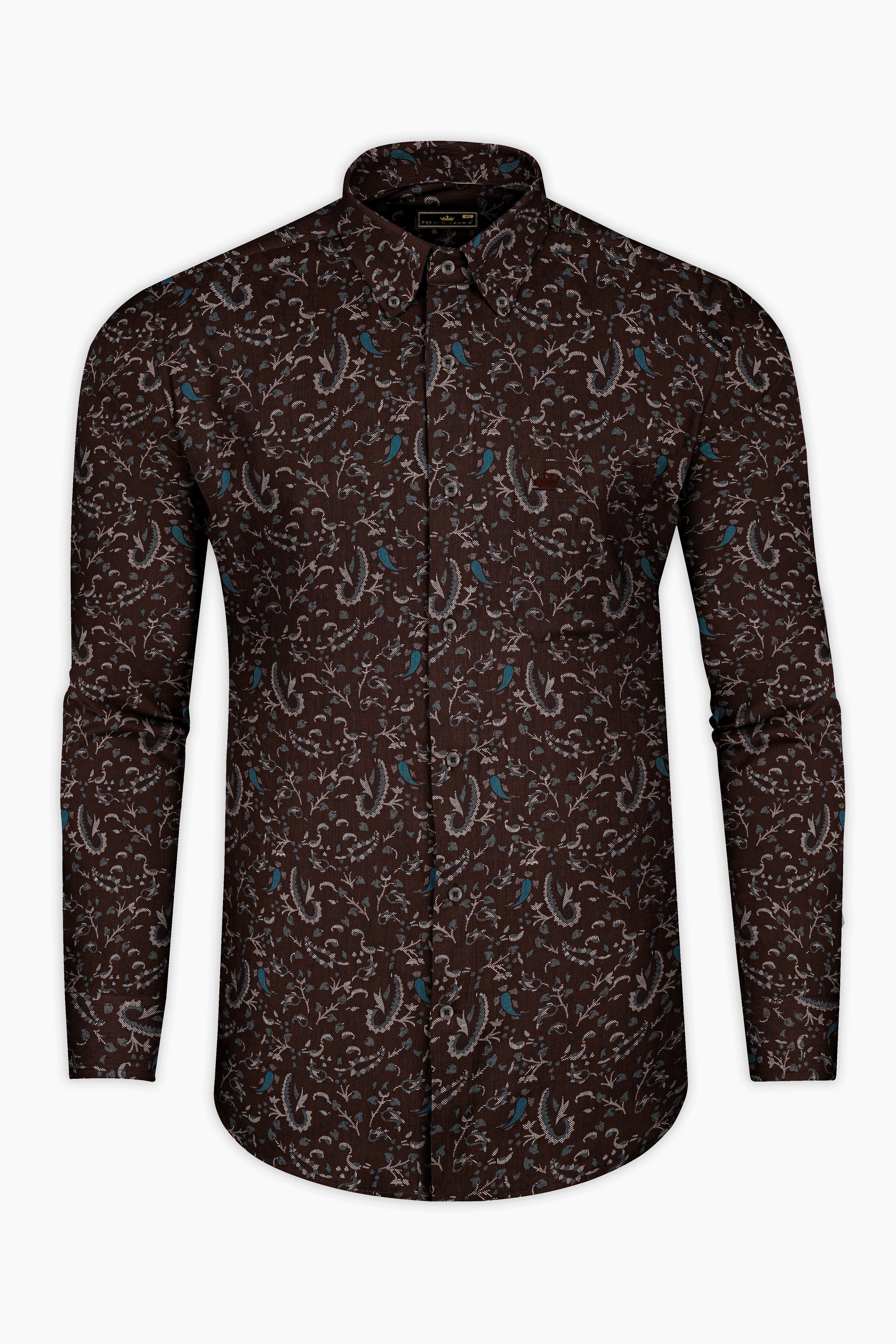 Eclipse Brown With Calypso Blue Subtle Sheen Prints Super Soft Premium Cotton Shirt