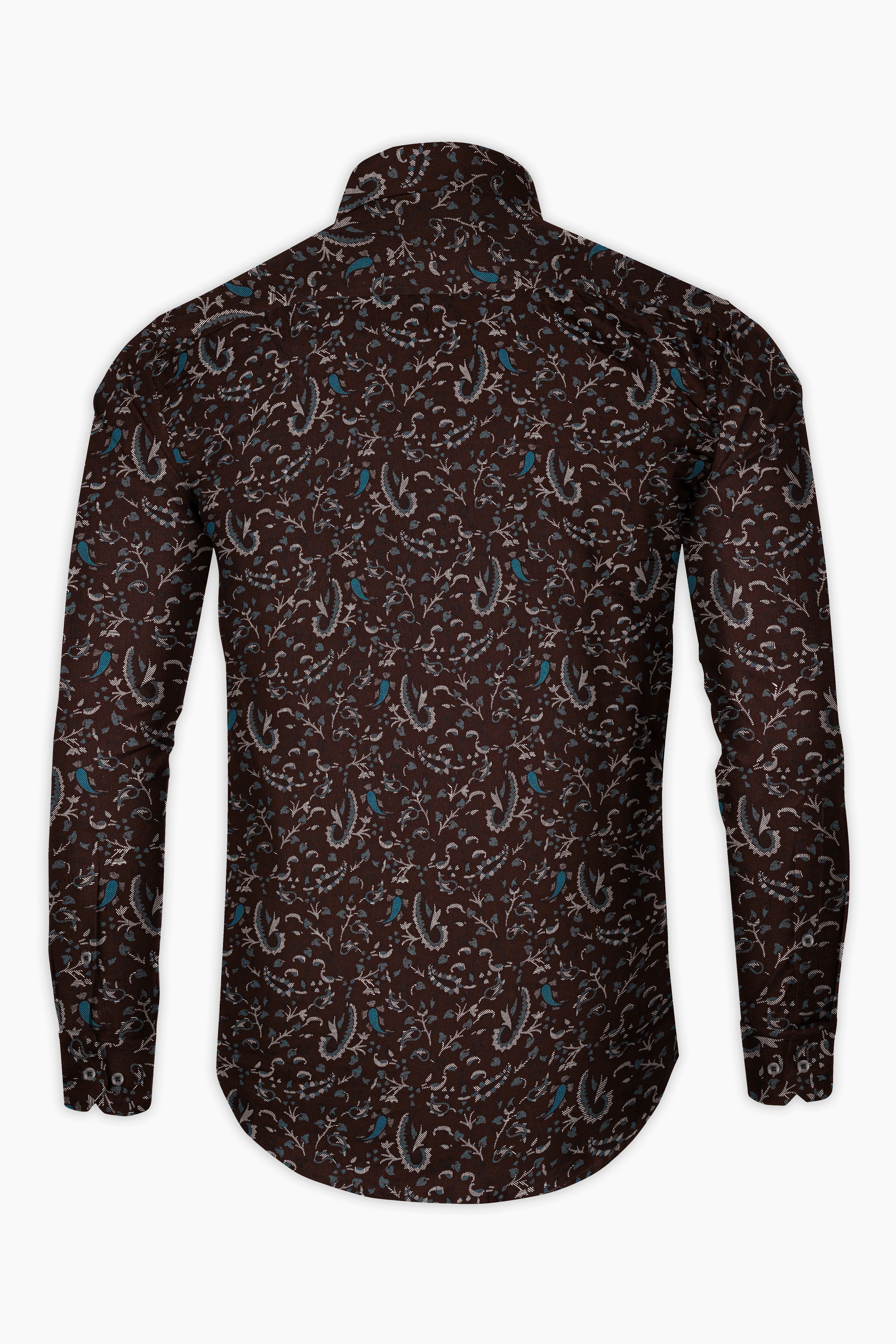 Eclipse Brown With Calypso Blue Subtle Sheen Prints Super Soft Premium Cotton Shirt