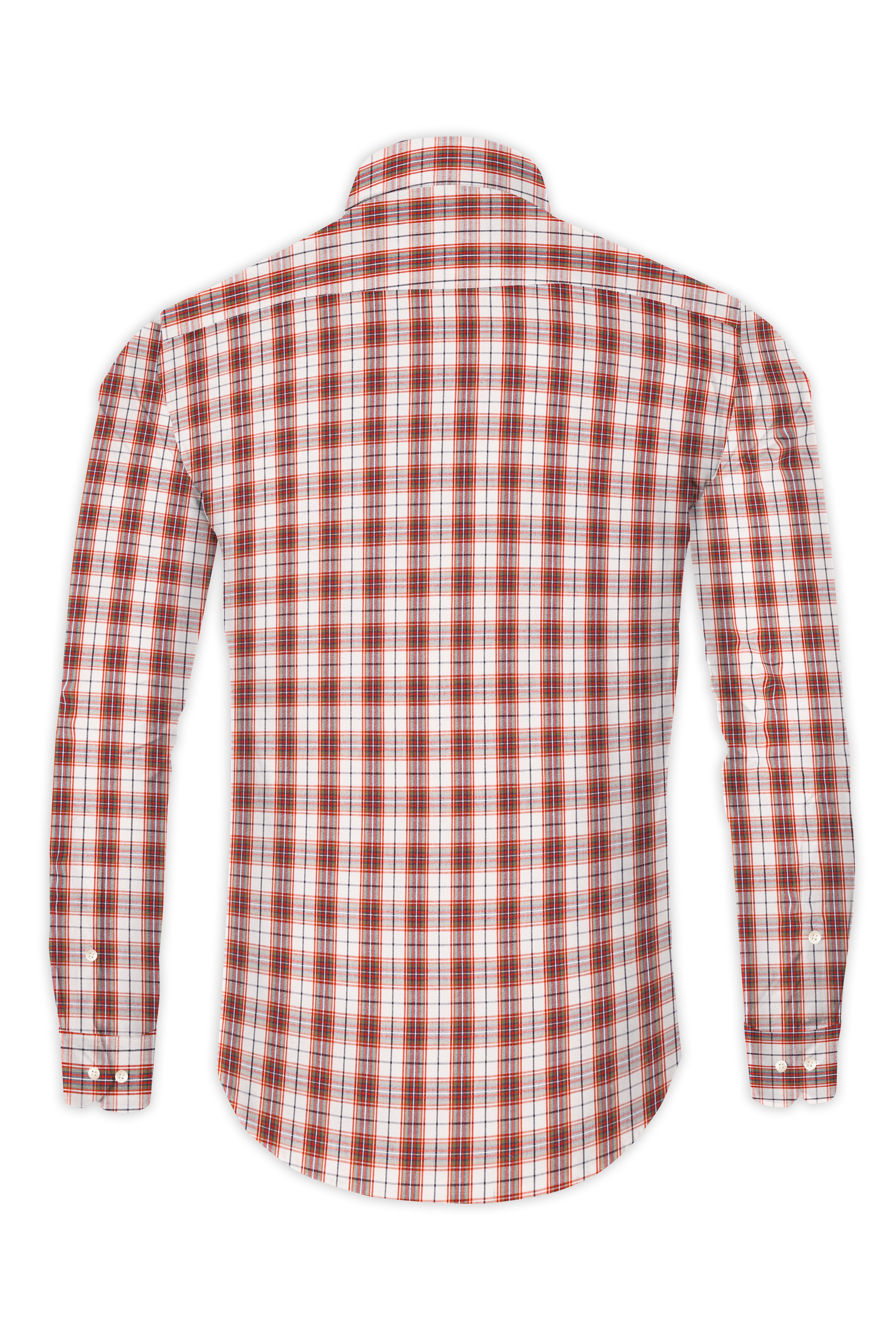 Crail Orange With Bright White Checkered Giza Cotton Shirt