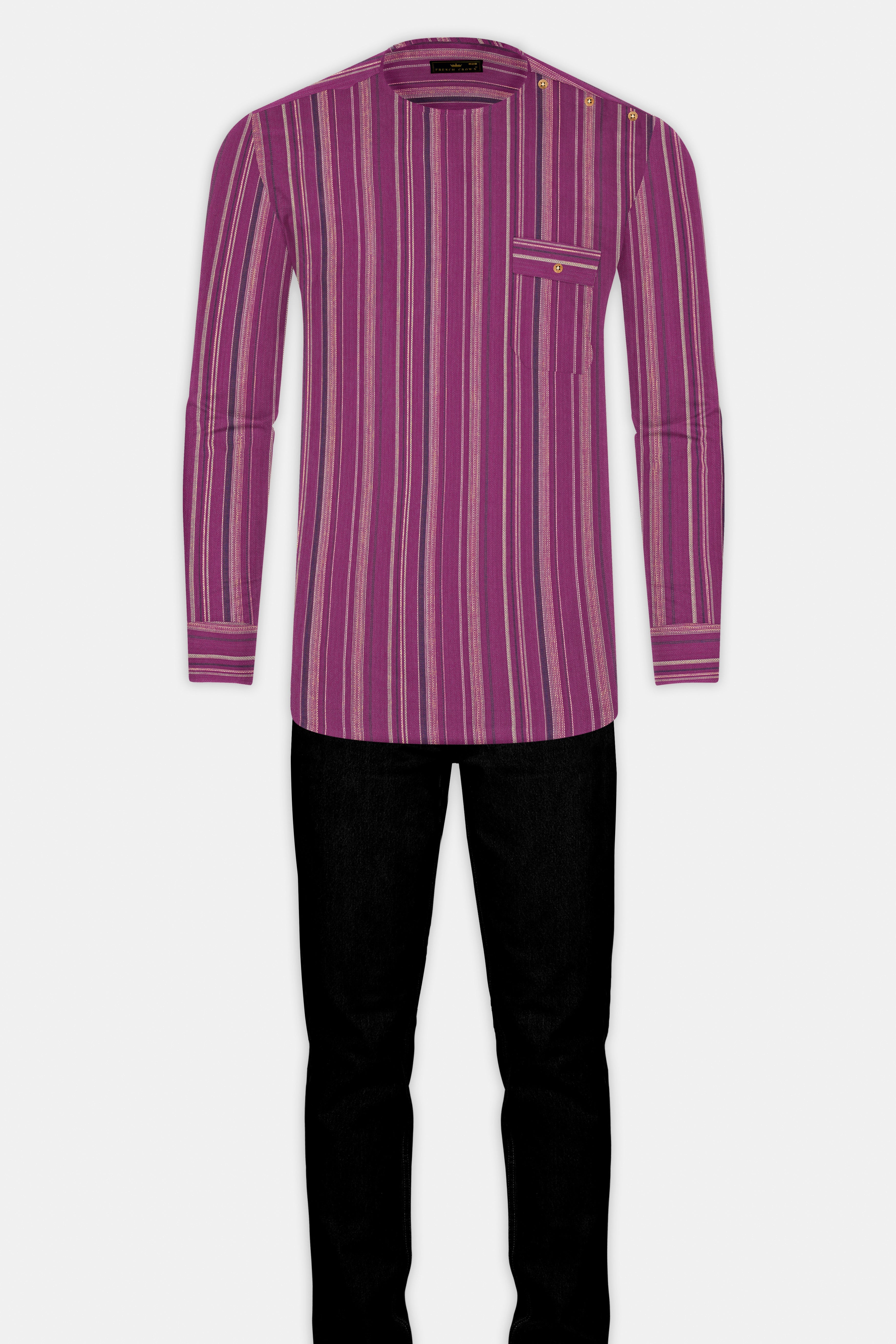 Rouge Pink Striped Dobby Textured Premium Cotton Designer Shirt