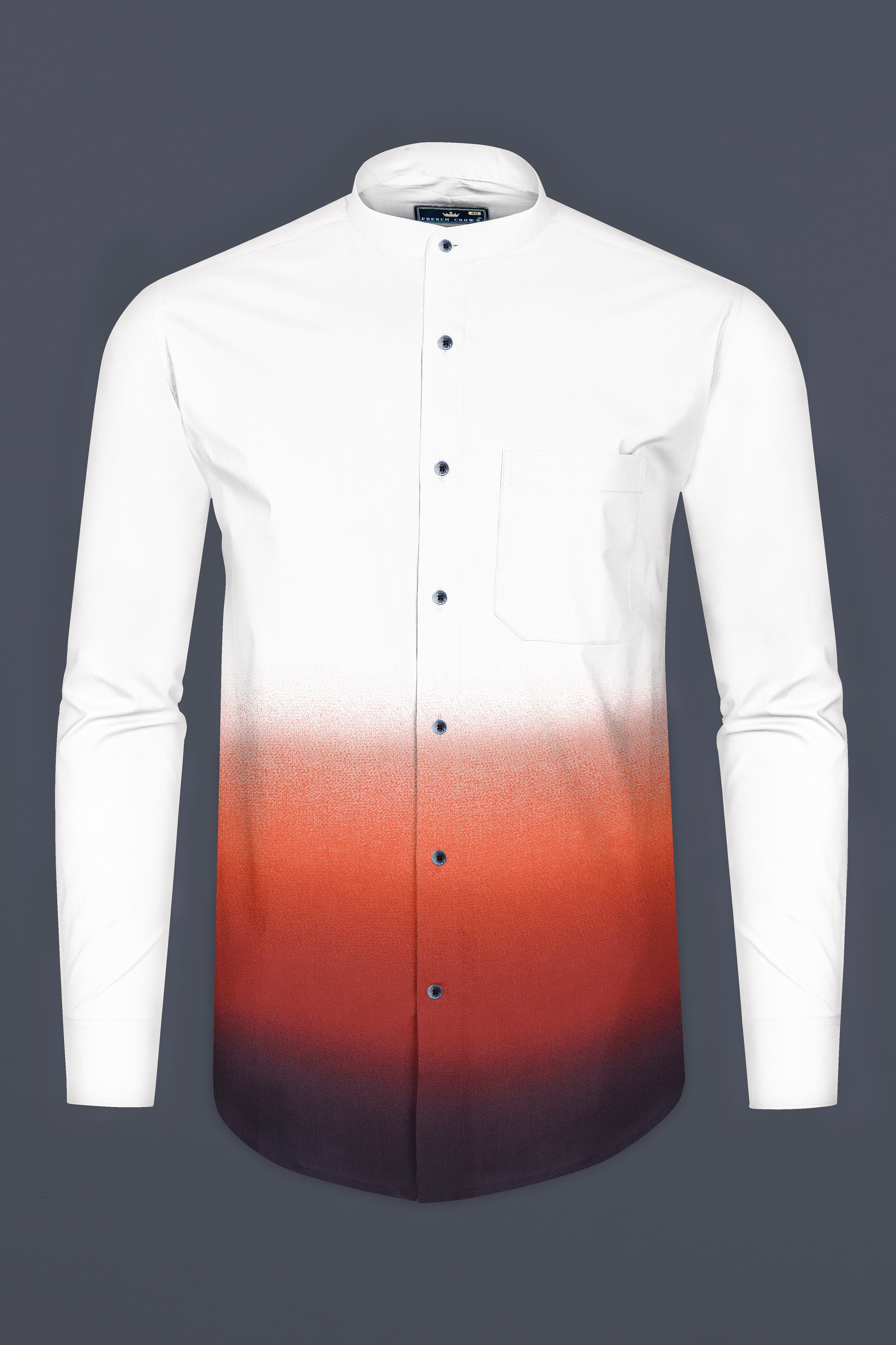 Bright White With Sienna Orange Ombre Effect Prints Premium Cotton Shirt