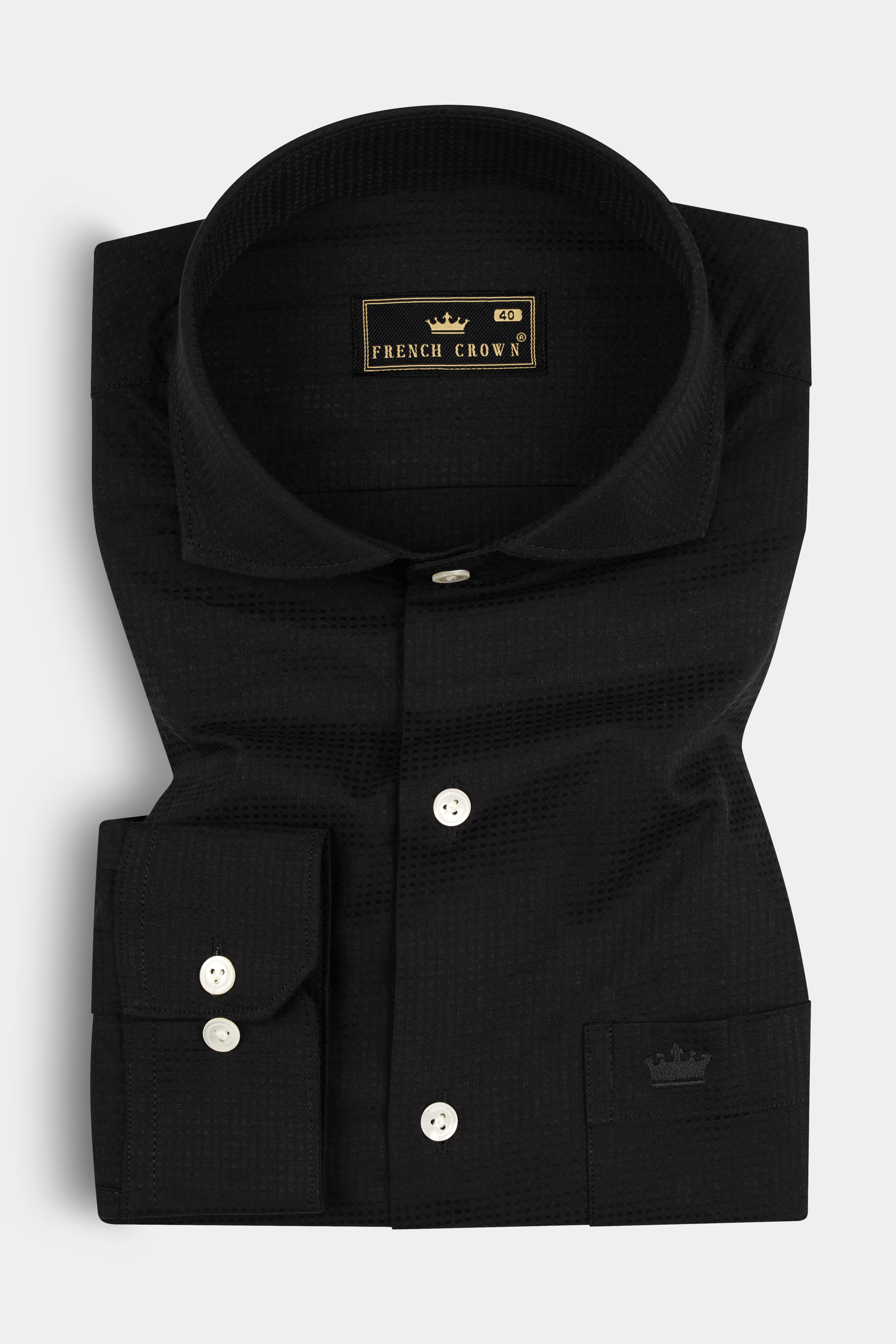 Jade Black Dobby Textured Premium Cotton Shirt