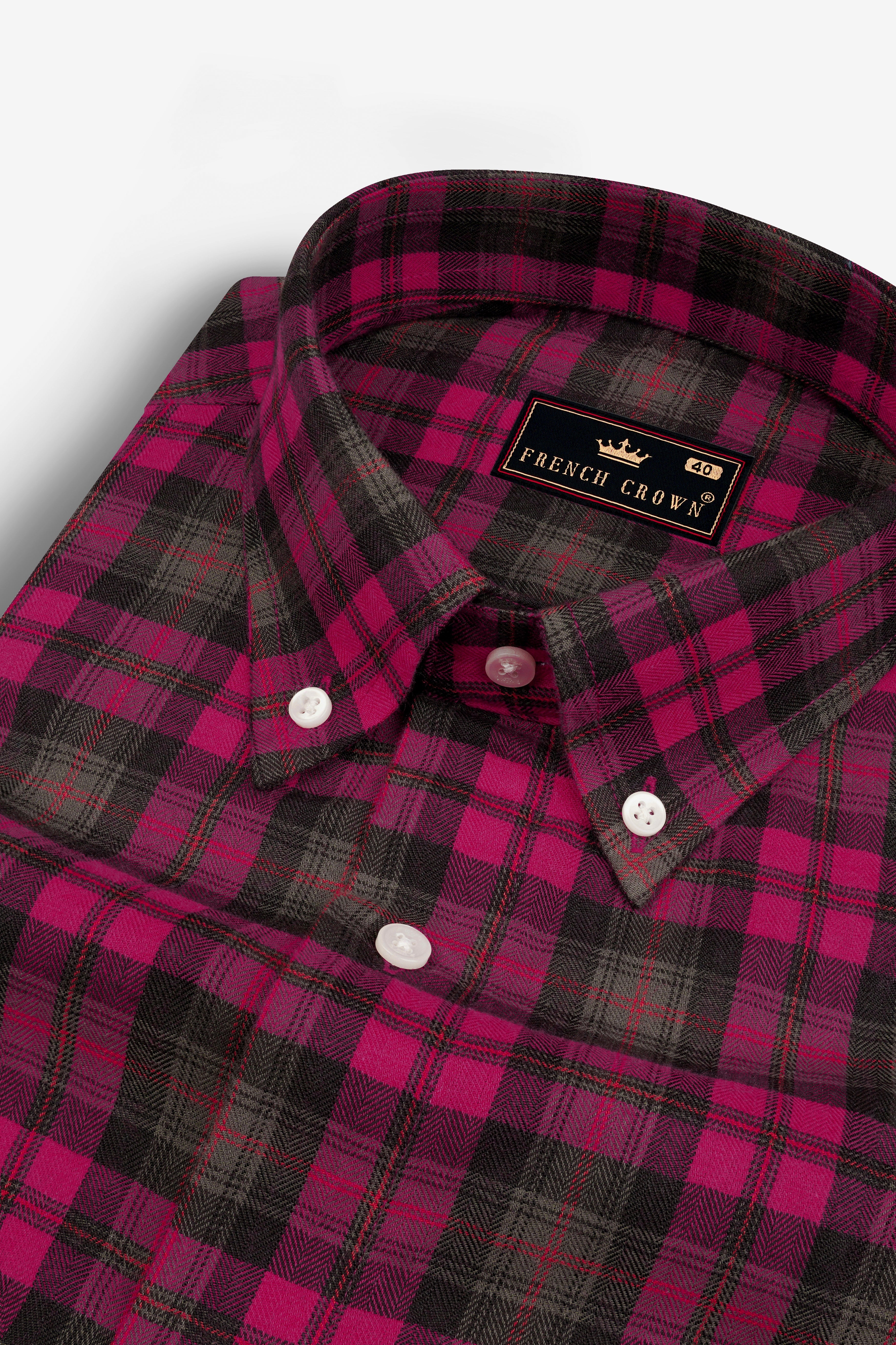 Flirt Pink with Birch Brown Plaid Herringbone Shirt