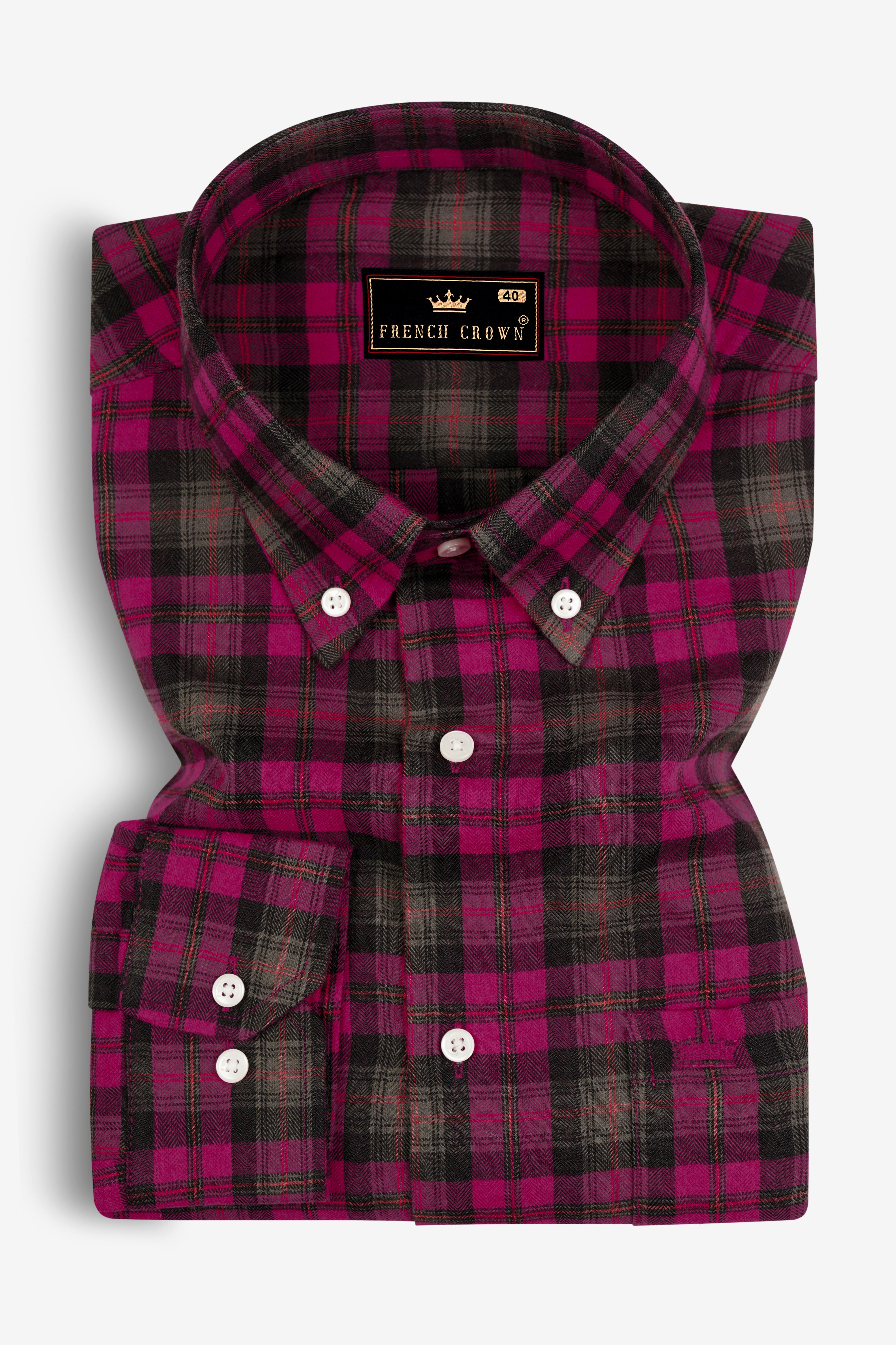 Flirt Pink with Birch Brown Plaid Herringbone Shirt