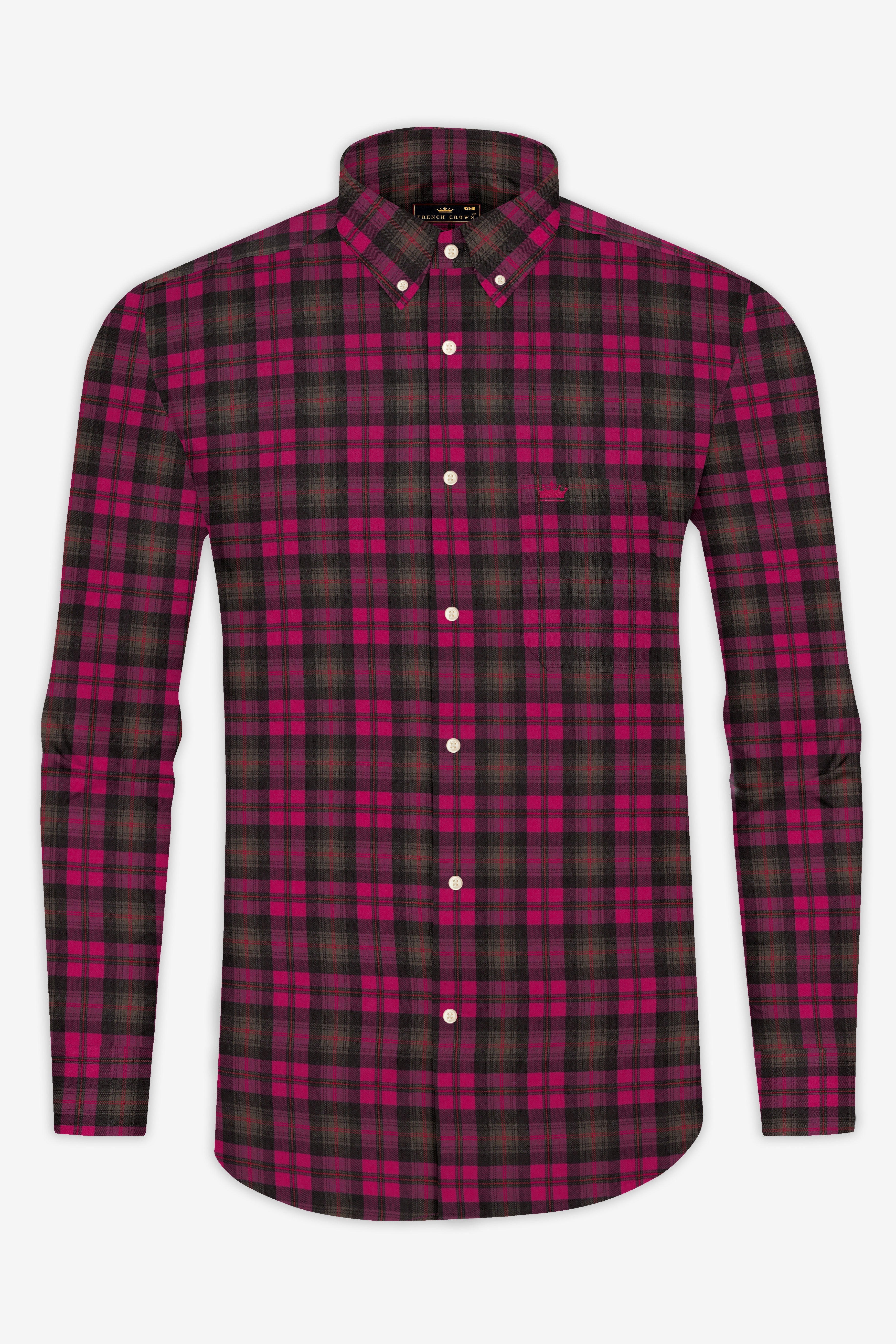 Flirt Pink with Birch Brown Plaid Herringbone Shirt