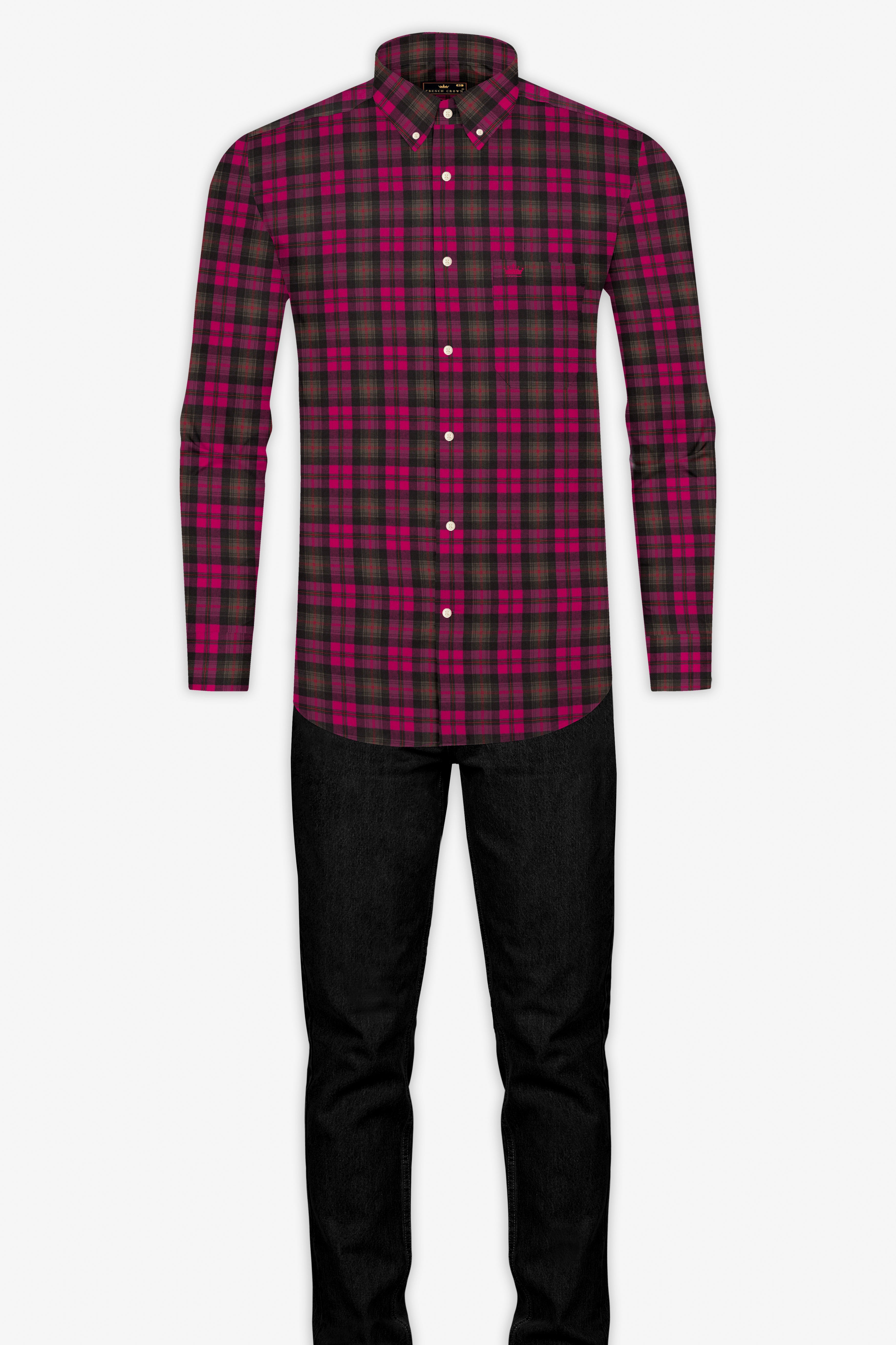 Flirt Pink with Birch Brown Plaid Herringbone Shirt