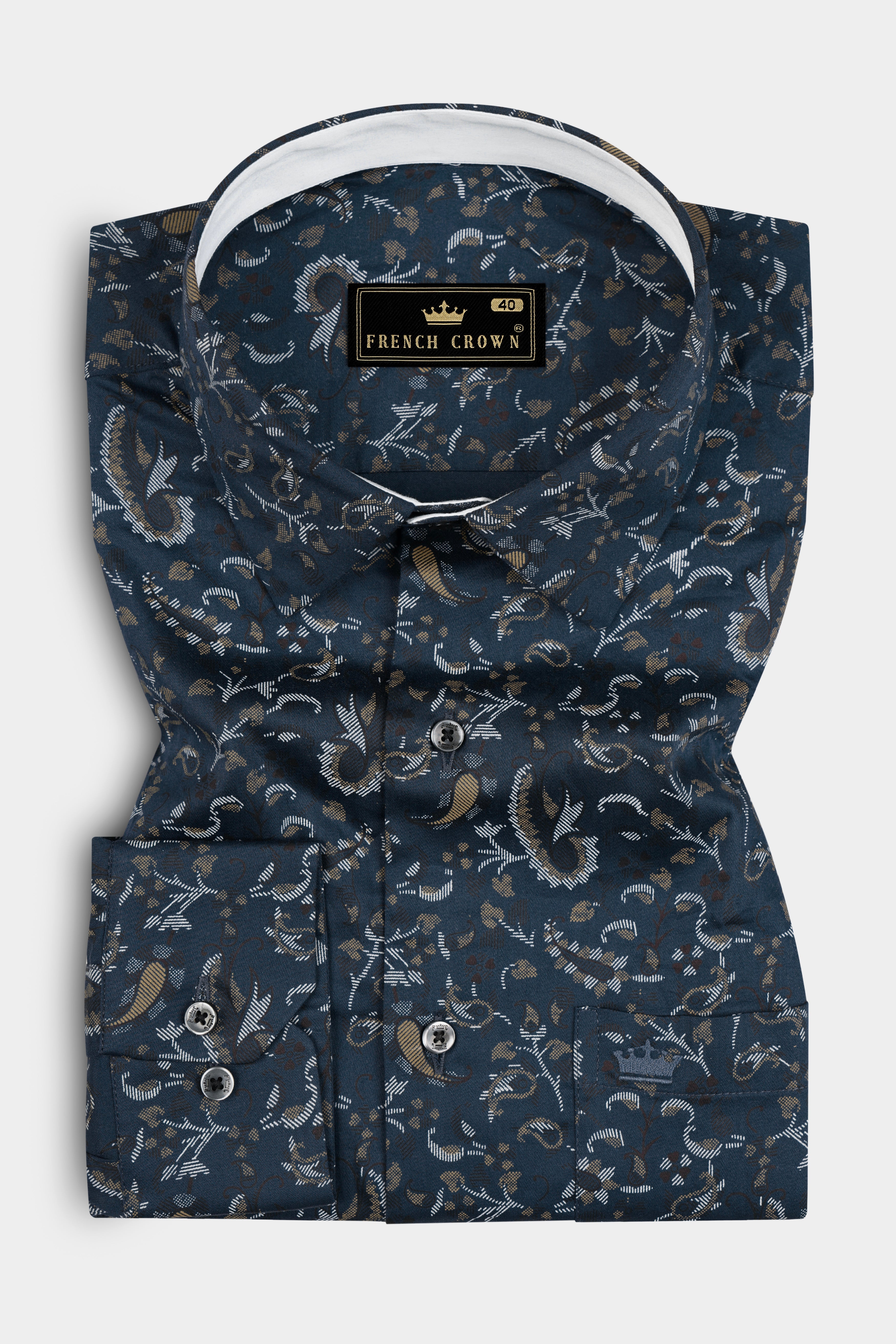 Nile Blue Leaf Printed Super Soft Premium Cotton Shirt