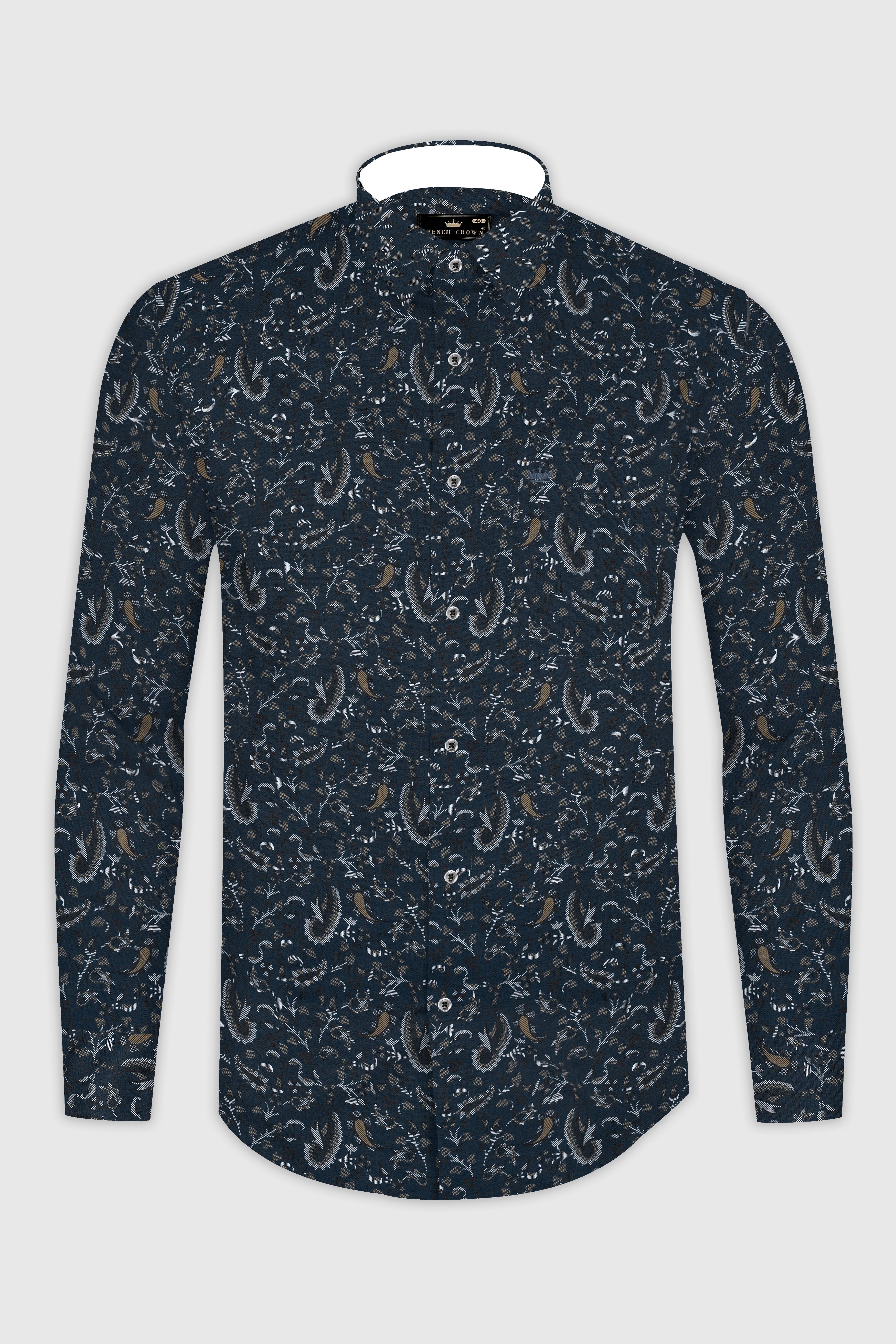 Nile Blue Leaf Printed Super Soft Premium Cotton Shirt