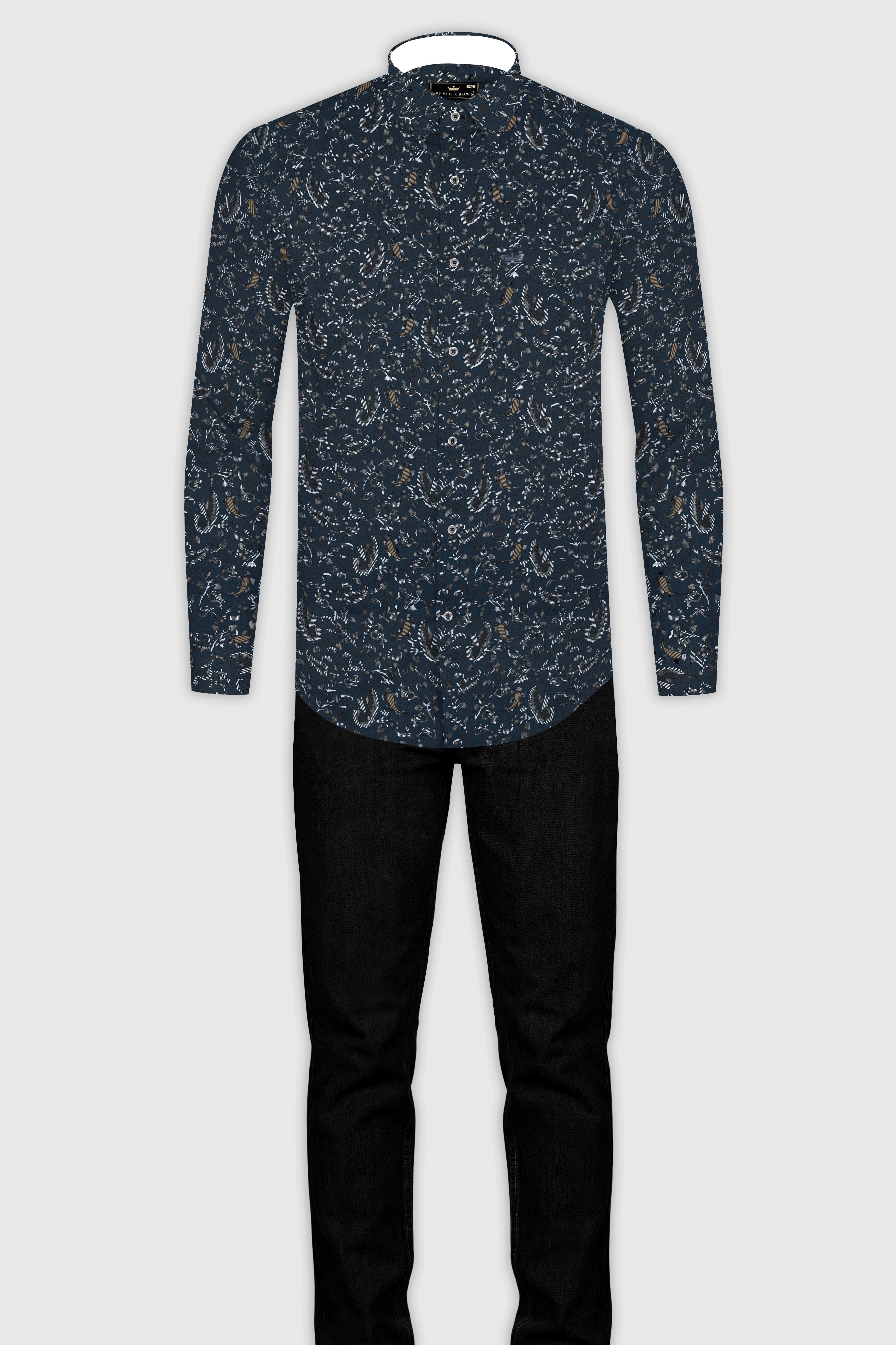 Nile Blue Leaf Printed Super Soft Premium Cotton Shirt