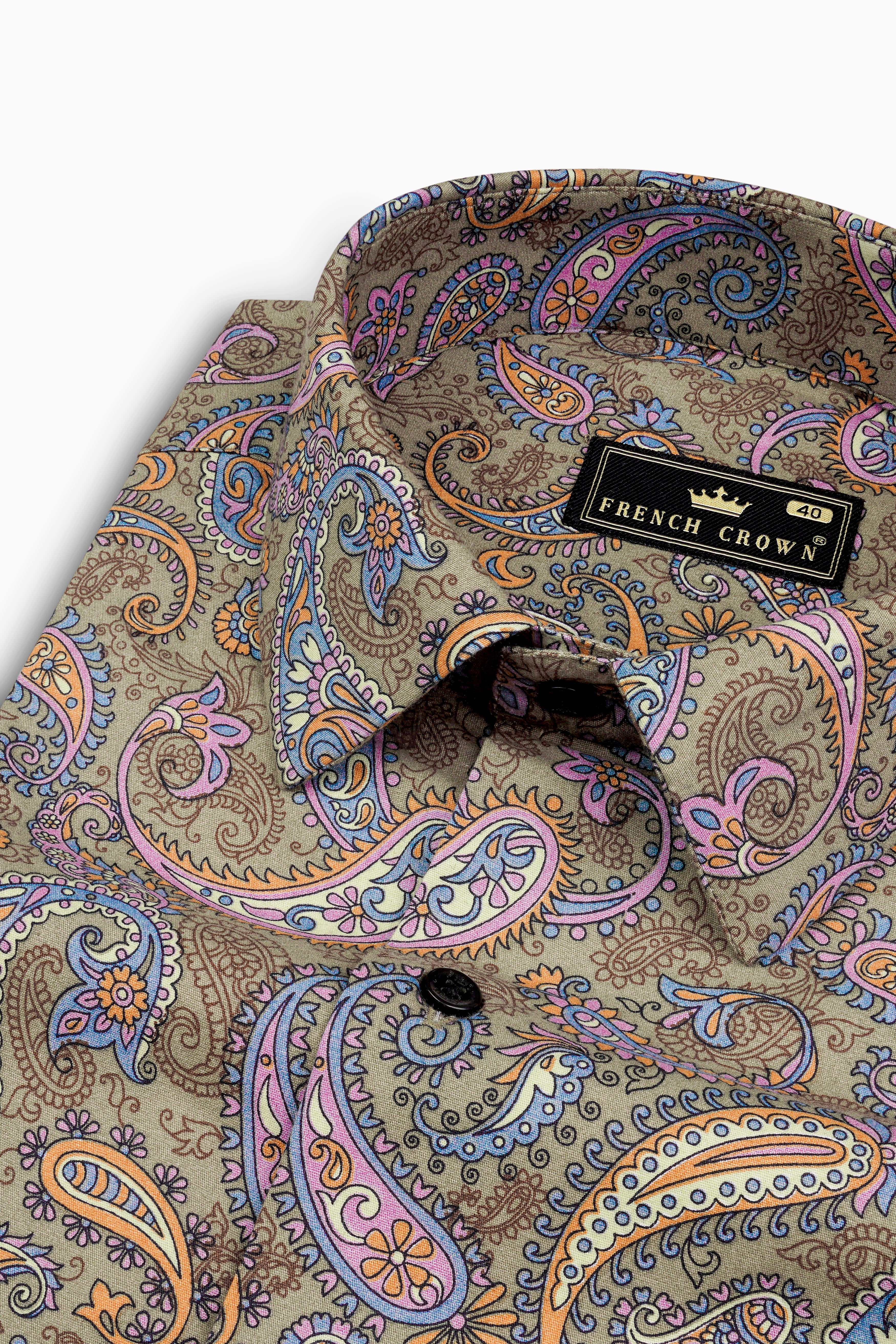 Tallow Cream with Wild Blue and Viola Pin Paisley Printed Super Soft Premium Cotton Shirt