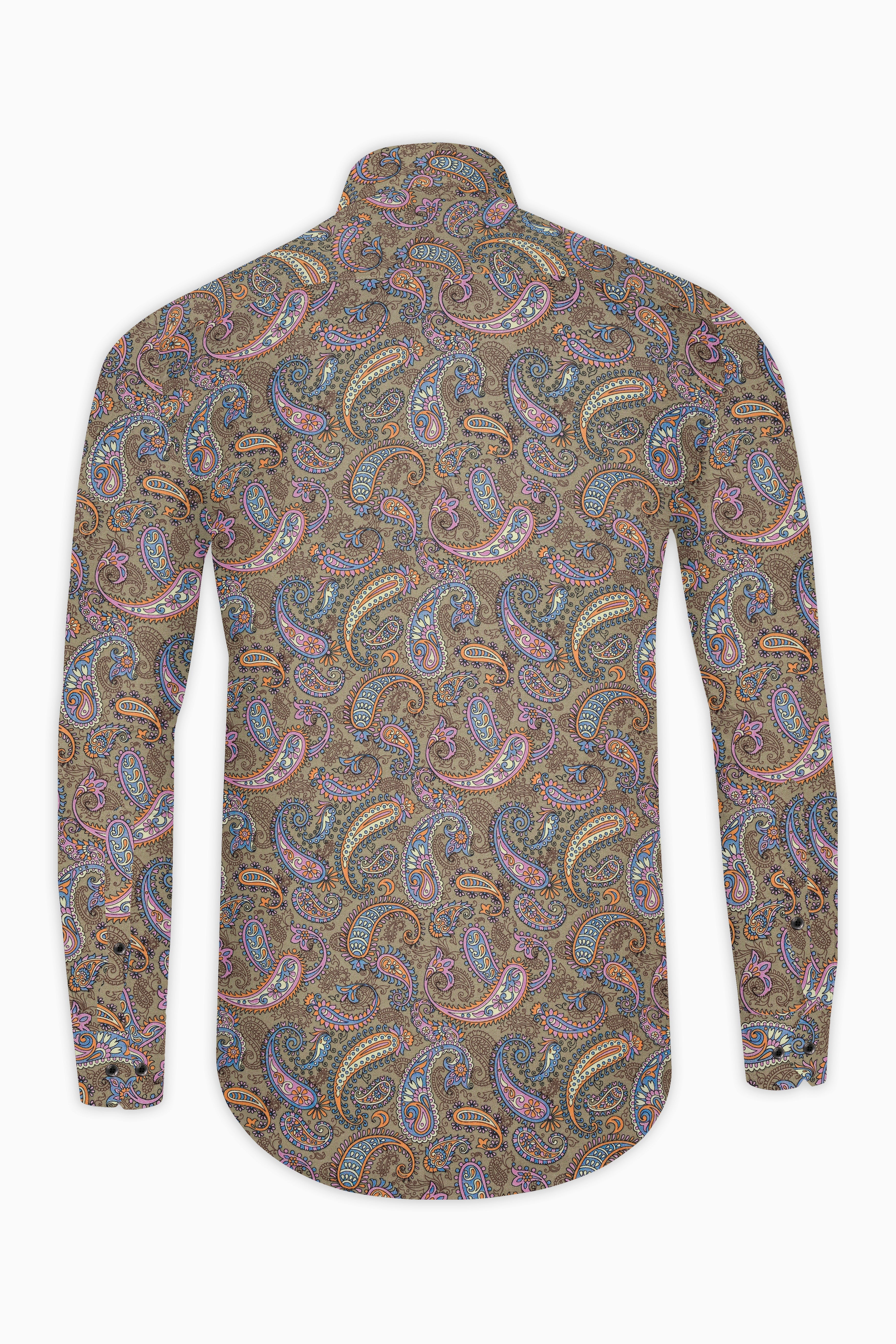 Tallow Cream with Wild Blue and Viola Pin Paisley Printed Super Soft Premium Cotton Shirt