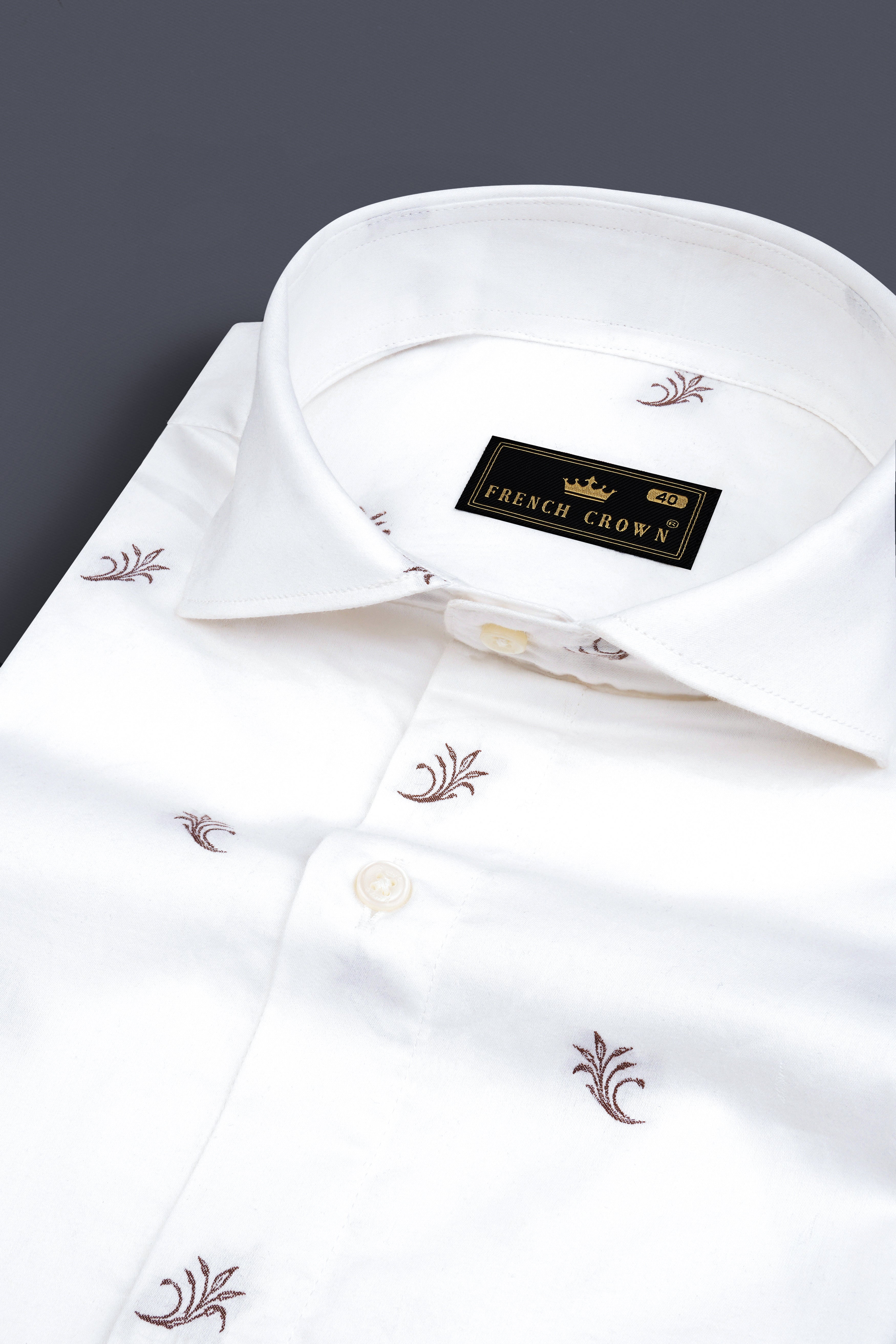 Bright White Jacquard Textured Printed Soft Cotton Shirt