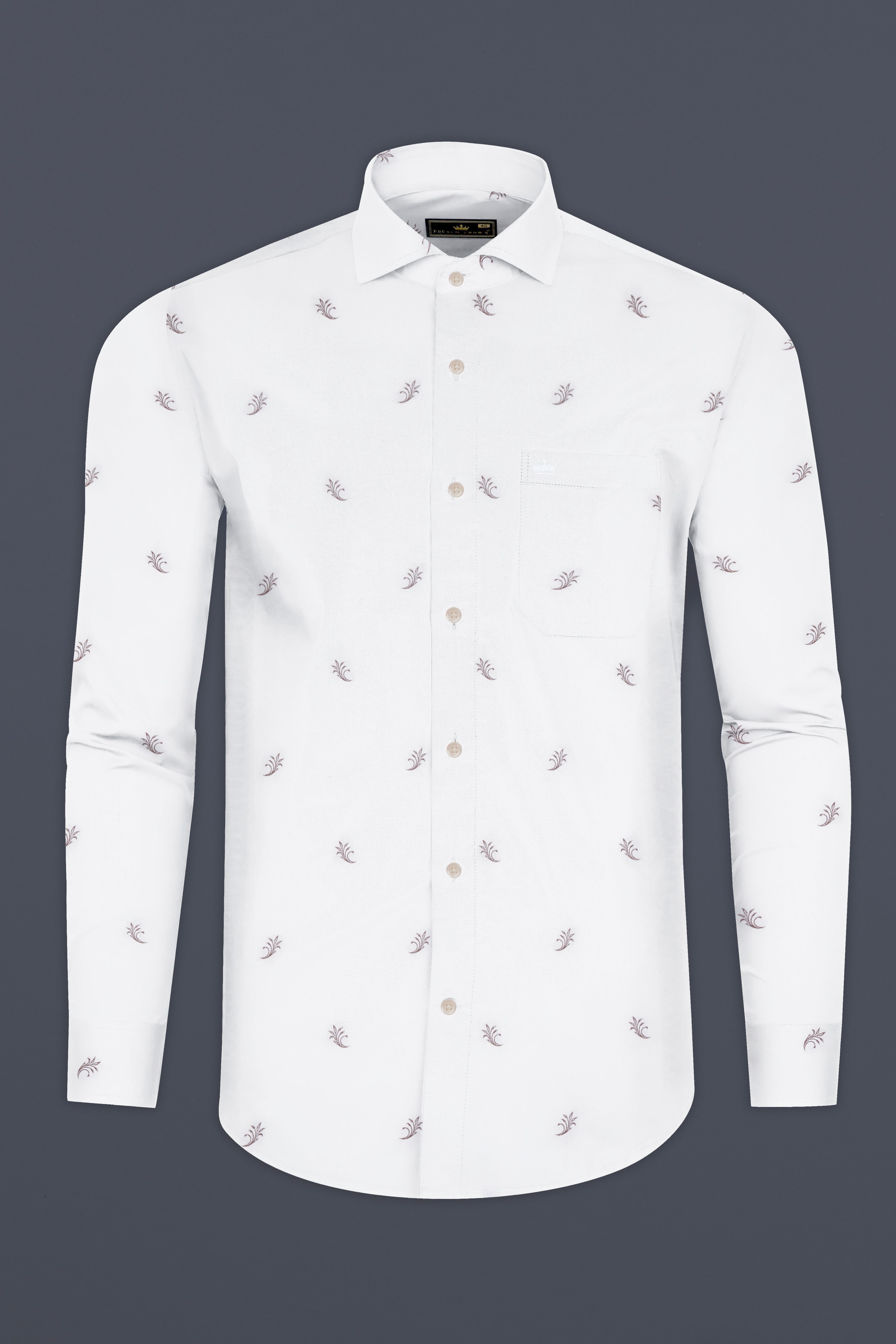 Bright White Jacquard Textured Printed Soft Cotton Shirt