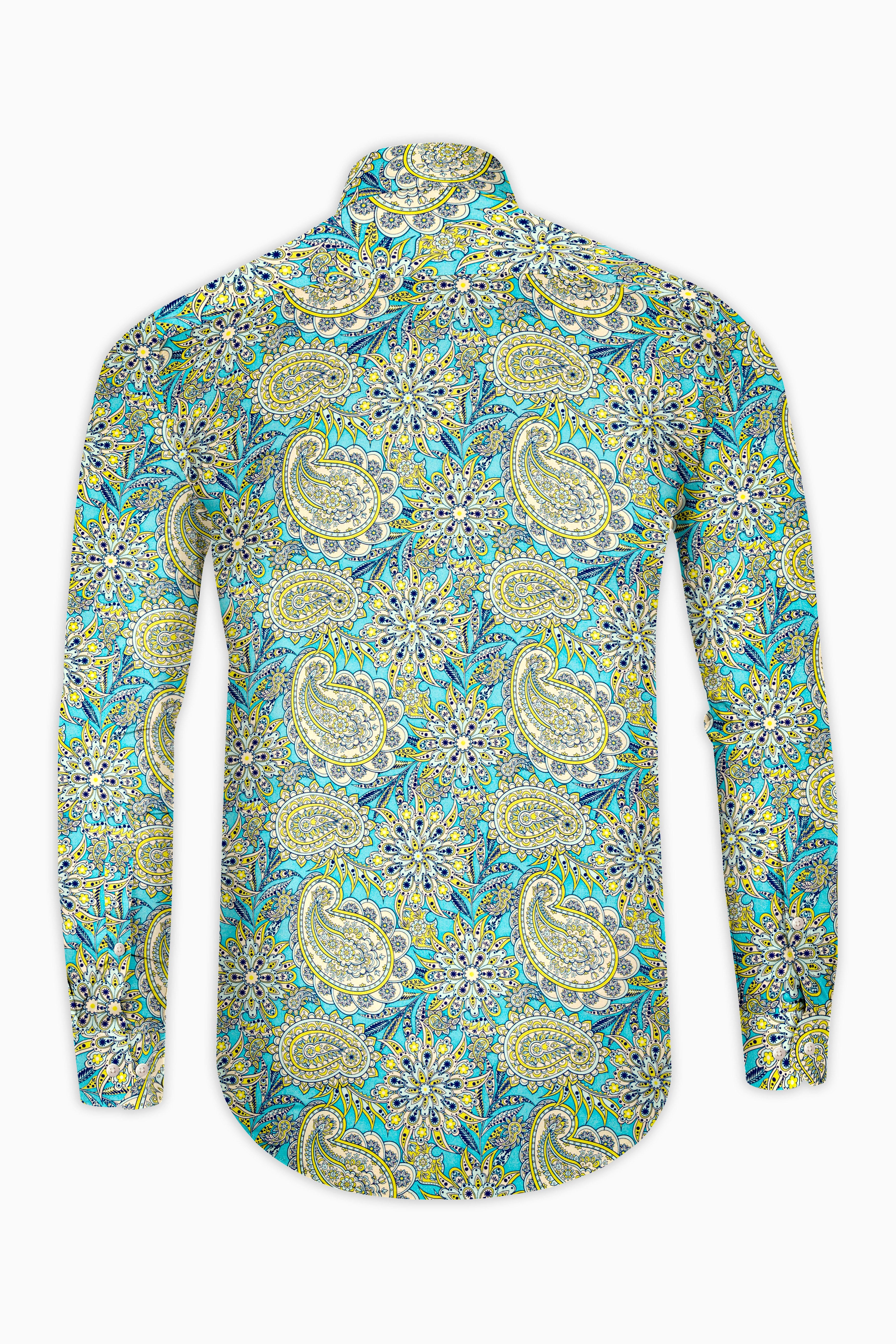 Mint Green with Tealish Blue Multicolor Printed Super Soft Premium Cotton Shirt