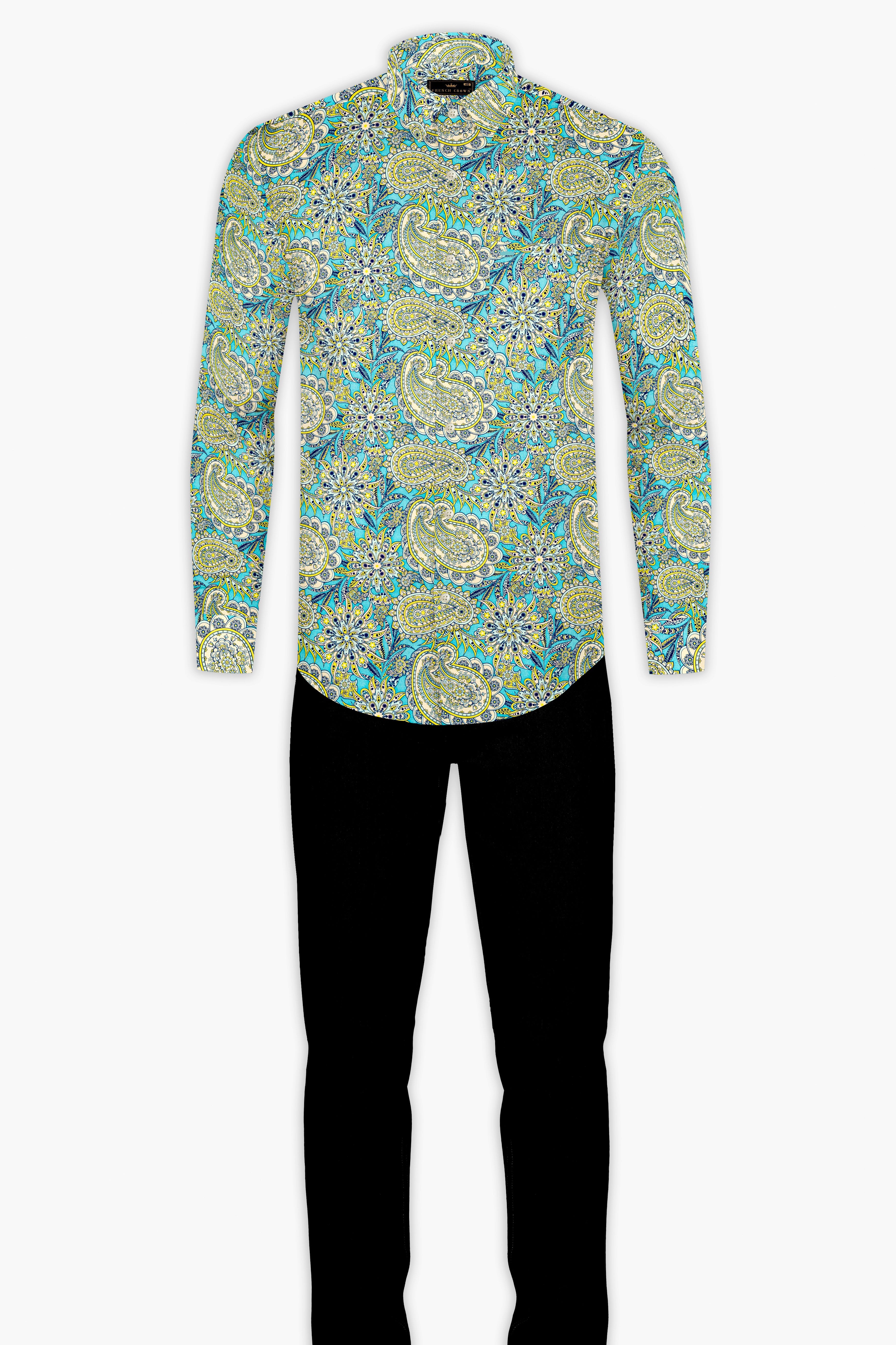 Mint Green with Tealish Blue Multicolor Printed Super Soft Premium Cotton Shirt