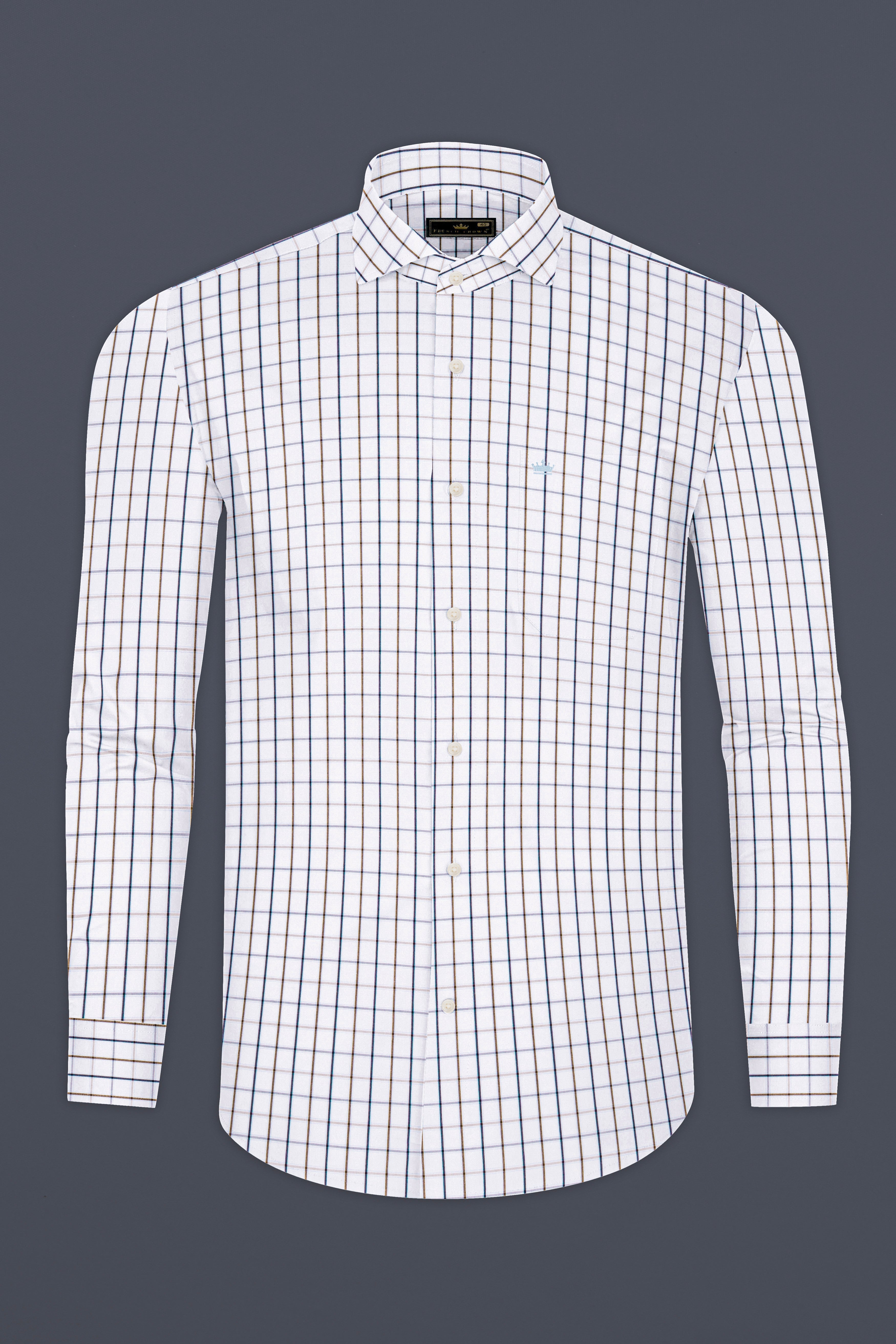 Bright White with Tealish Blue and Ironstone Brown Windowpane Giza Cotton Shirt