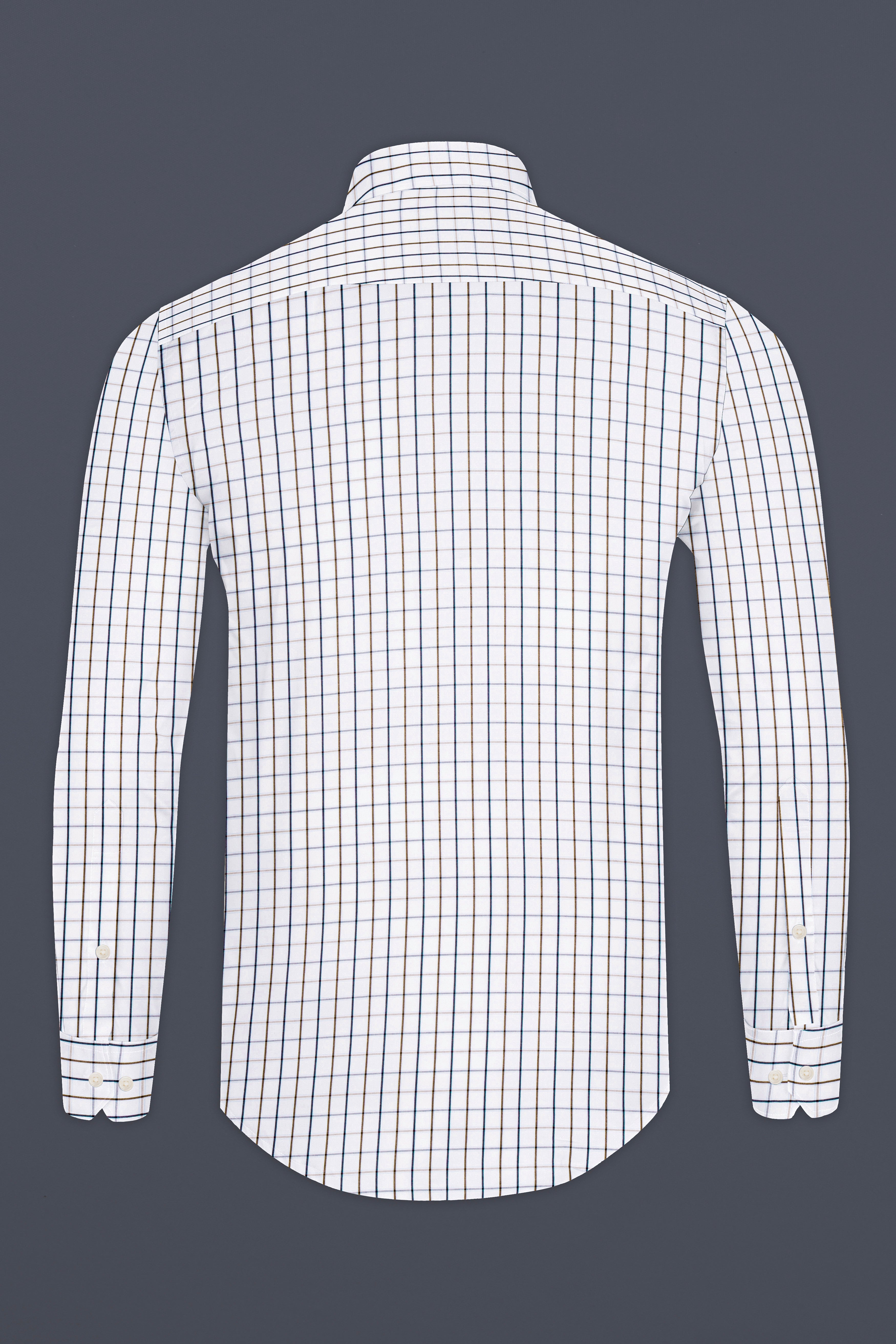 Bright White with Tealish Blue and Ironstone Brown Windowpane Giza Cotton Shirt