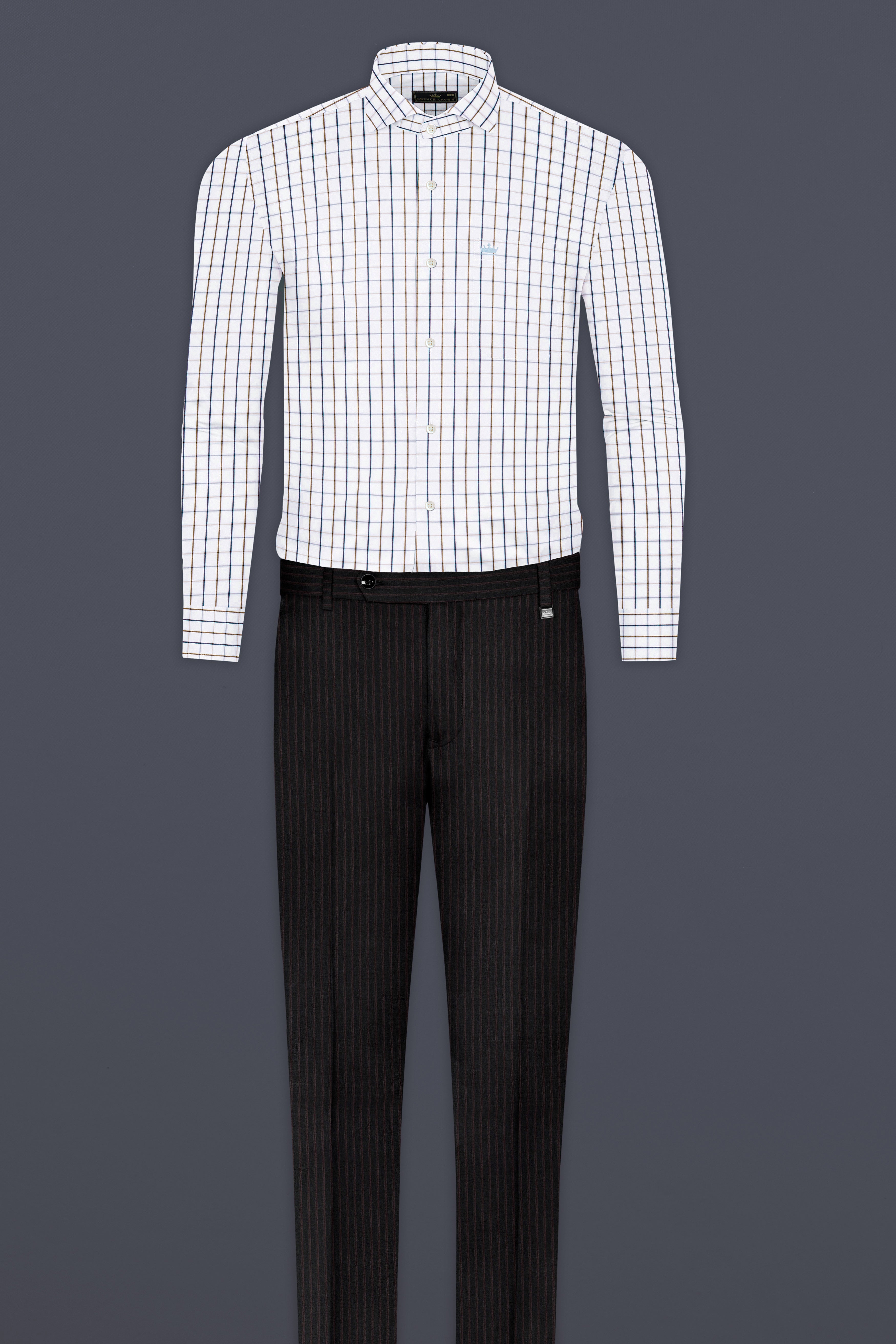 Bright White with Tealish Blue and Ironstone Brown Windowpane Giza Cotton Shirt