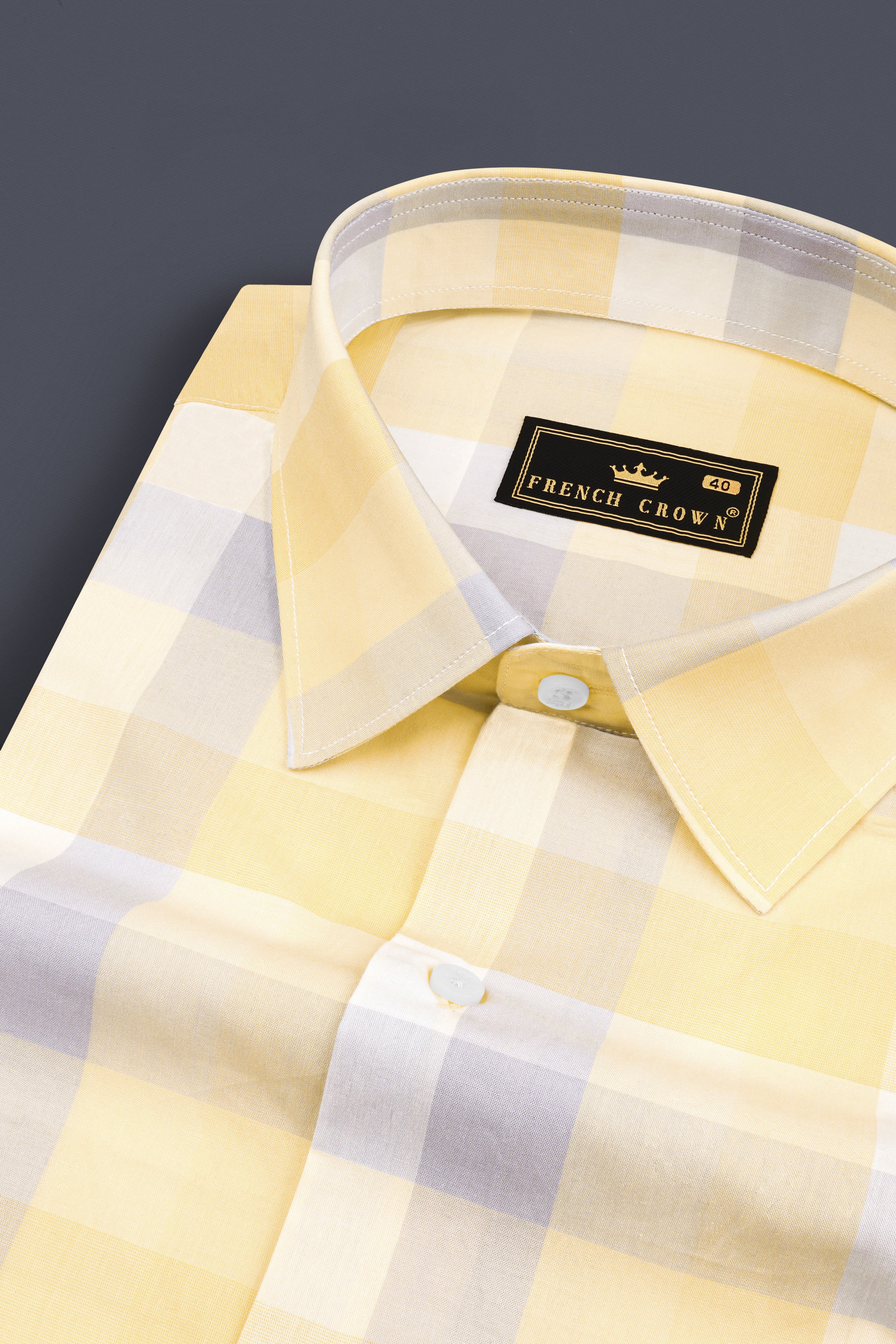 Tequila Yellow with Melon pink with Metallic Blue Plaid Giza Cotton Designer Shirt