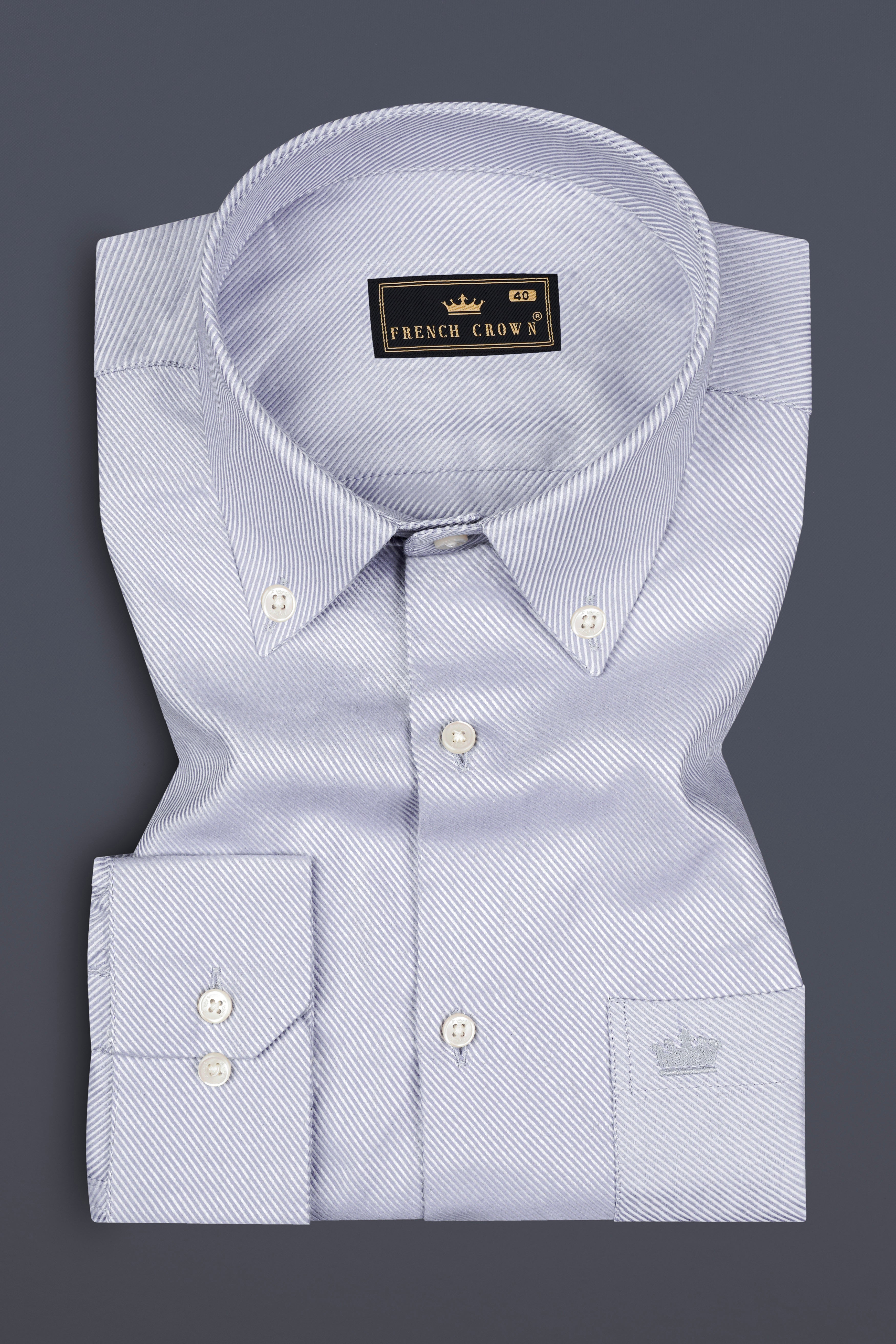 Periwinkle Blue Pin Striped Twill Giza Cotton Shirt