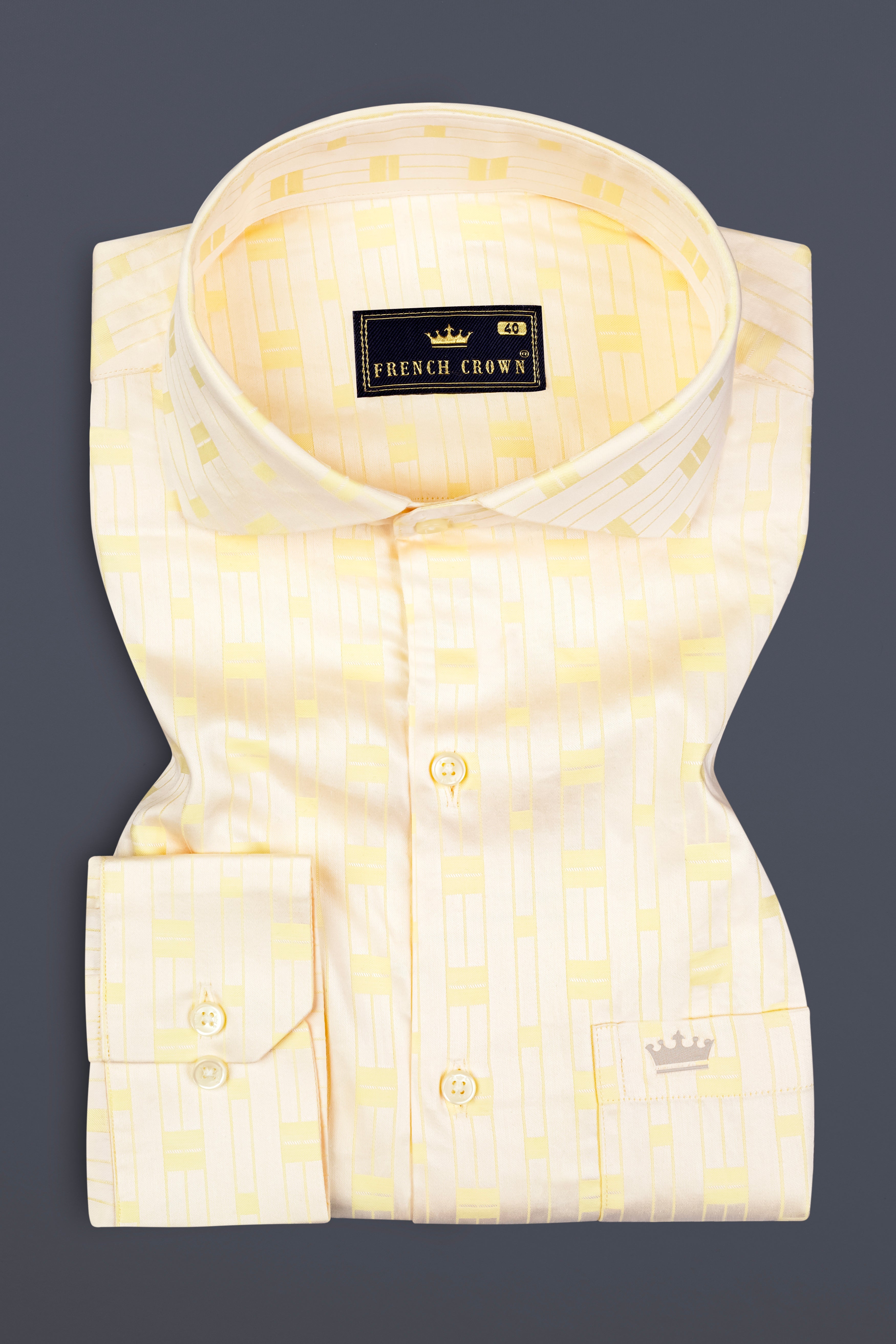 Pearl Bush Cream with Jacquard Yellow Square textured Premium Cotton Shirt