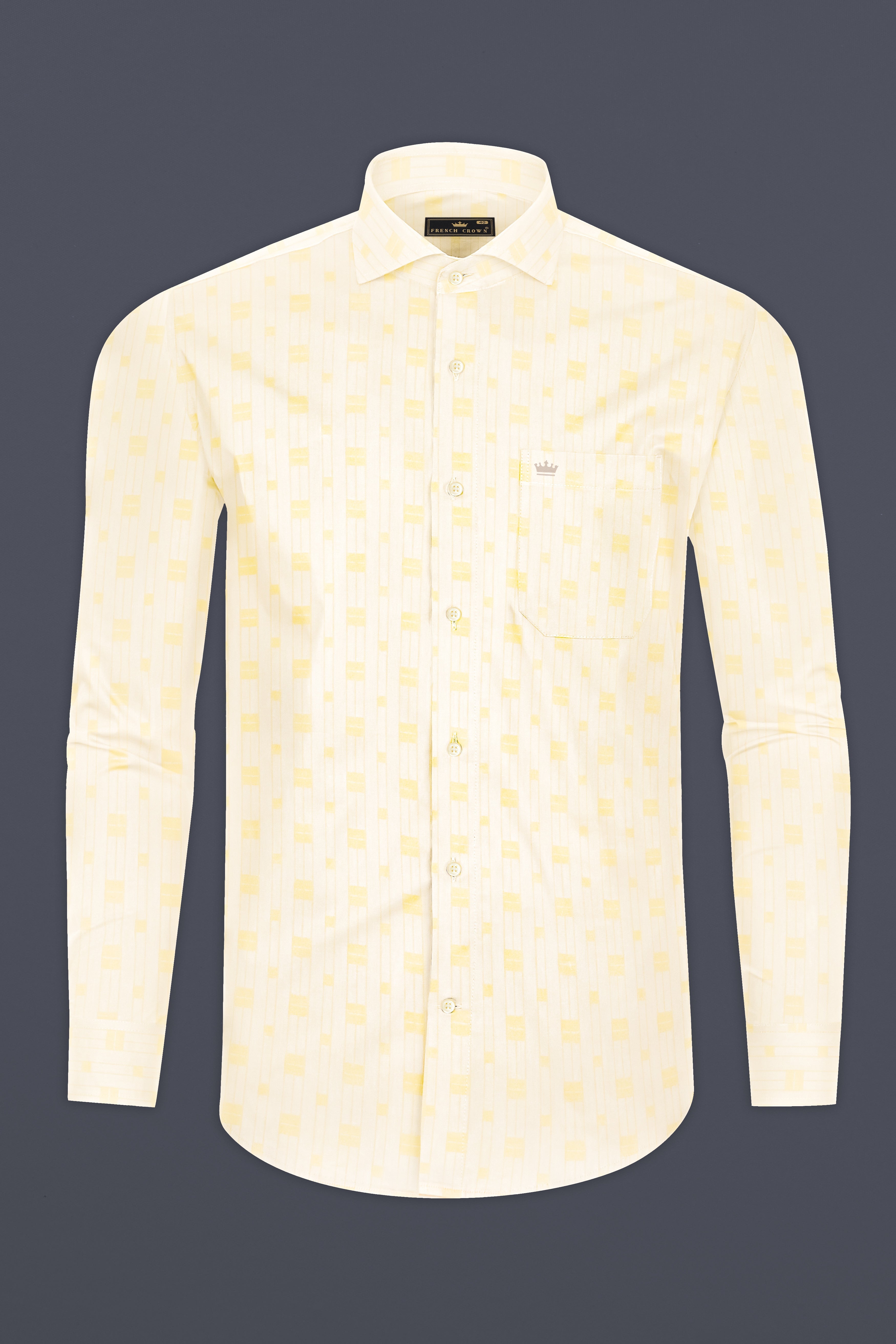 Pearl Bush Cream with Jacquard Yellow Square textured Premium Cotton Shirt