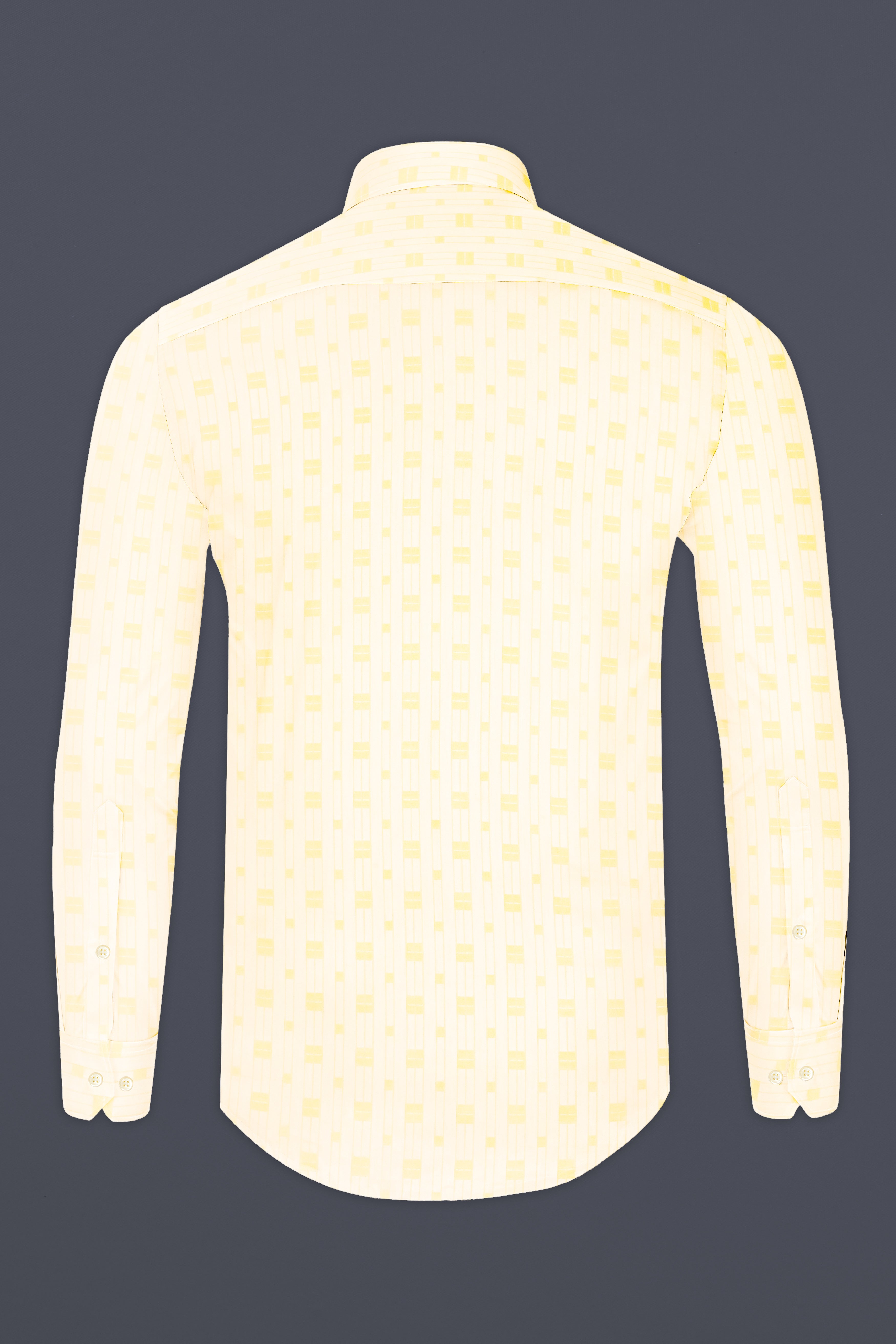 Pearl Bush Cream with Jacquard Yellow Square textured Premium Cotton Shirt