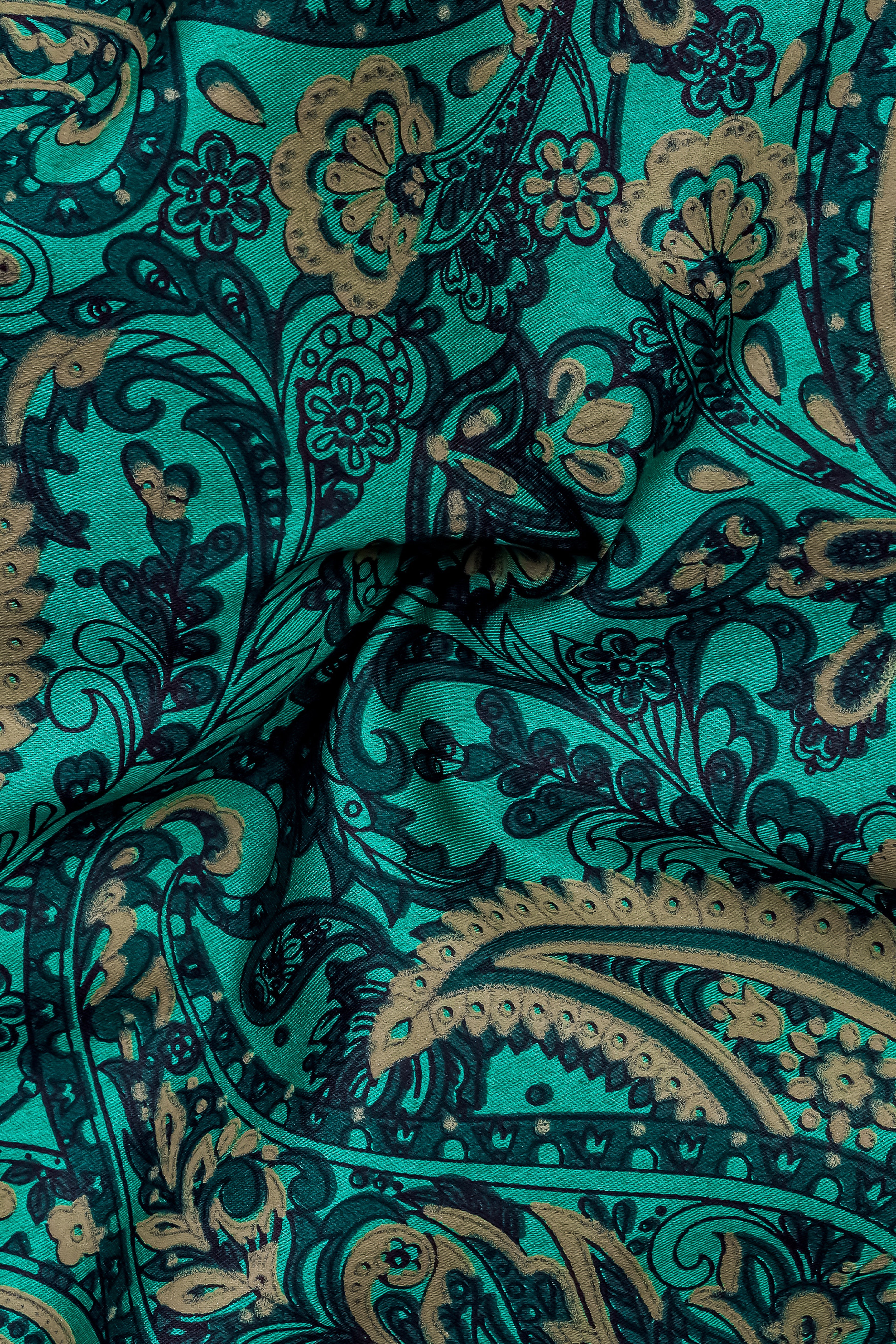 Teal Green with Deep Sea Green Ethnic Motifs Printed Super Soft Premium Cotton Shirt