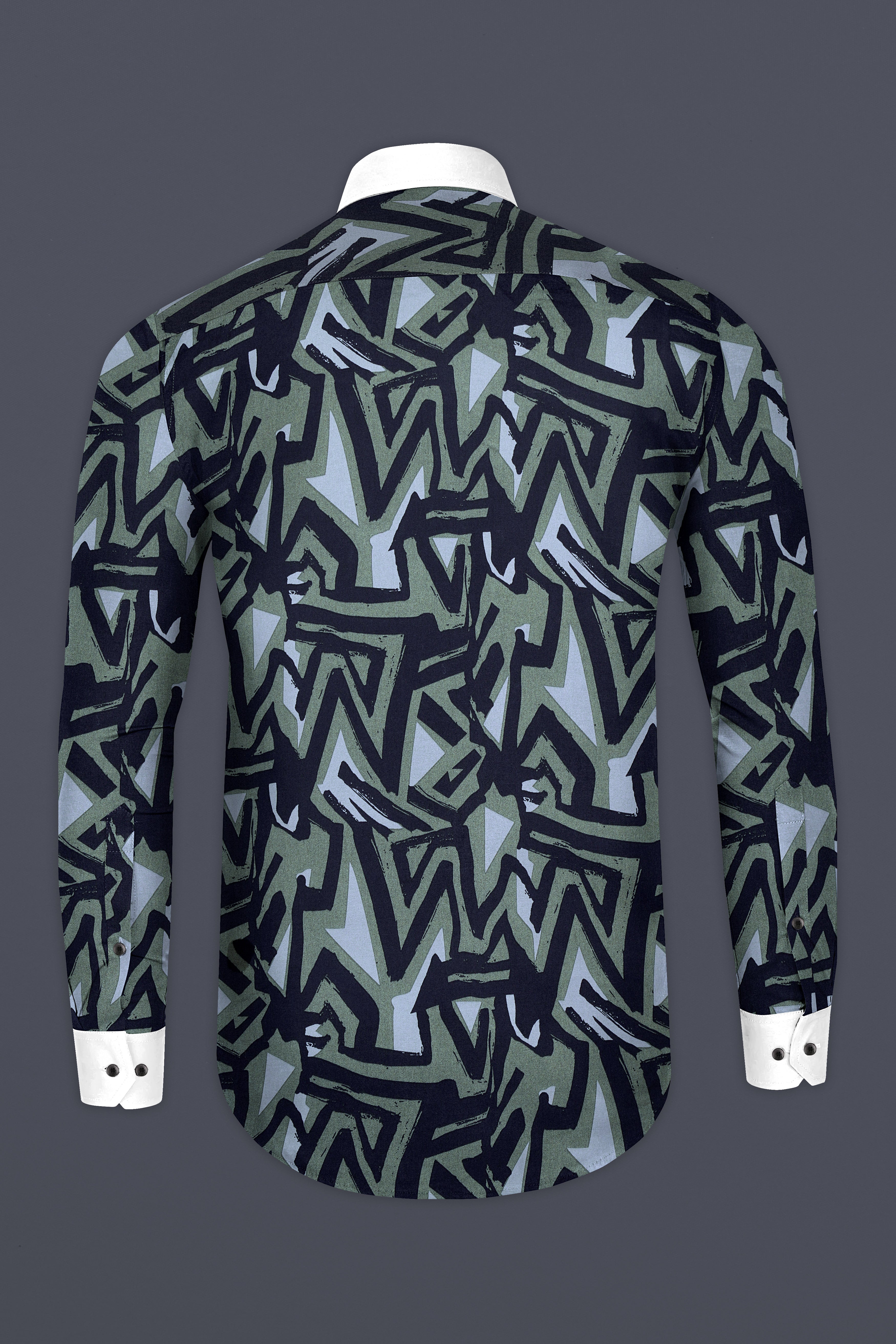 Woodsmoke Black with Davy Grey Abstract Printed Giza Cotton Shirt