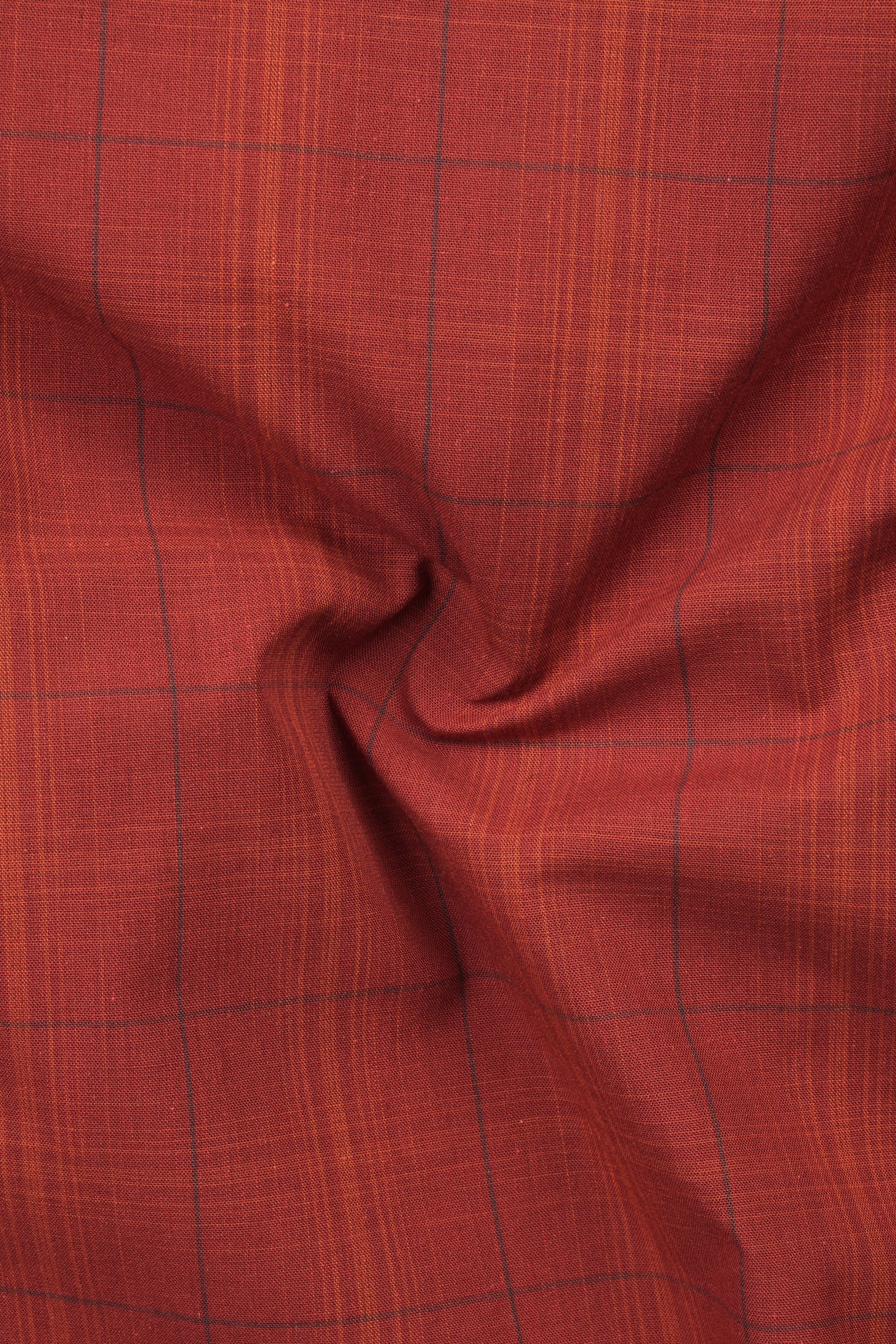 Burnt Orange Plaid Poplin Giza Cotton Shirt