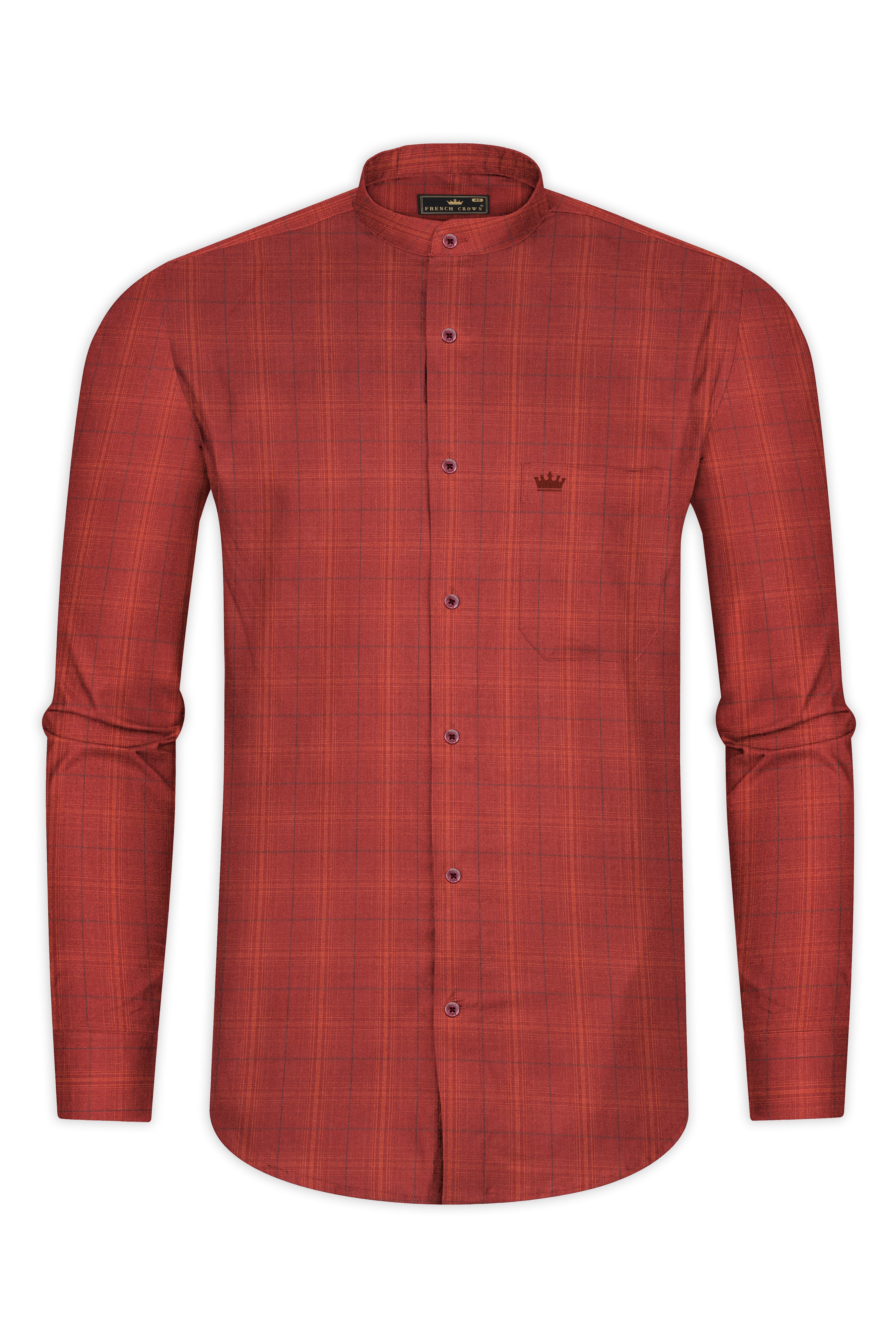 Burnt Orange Plaid Giza Cotton Shirt