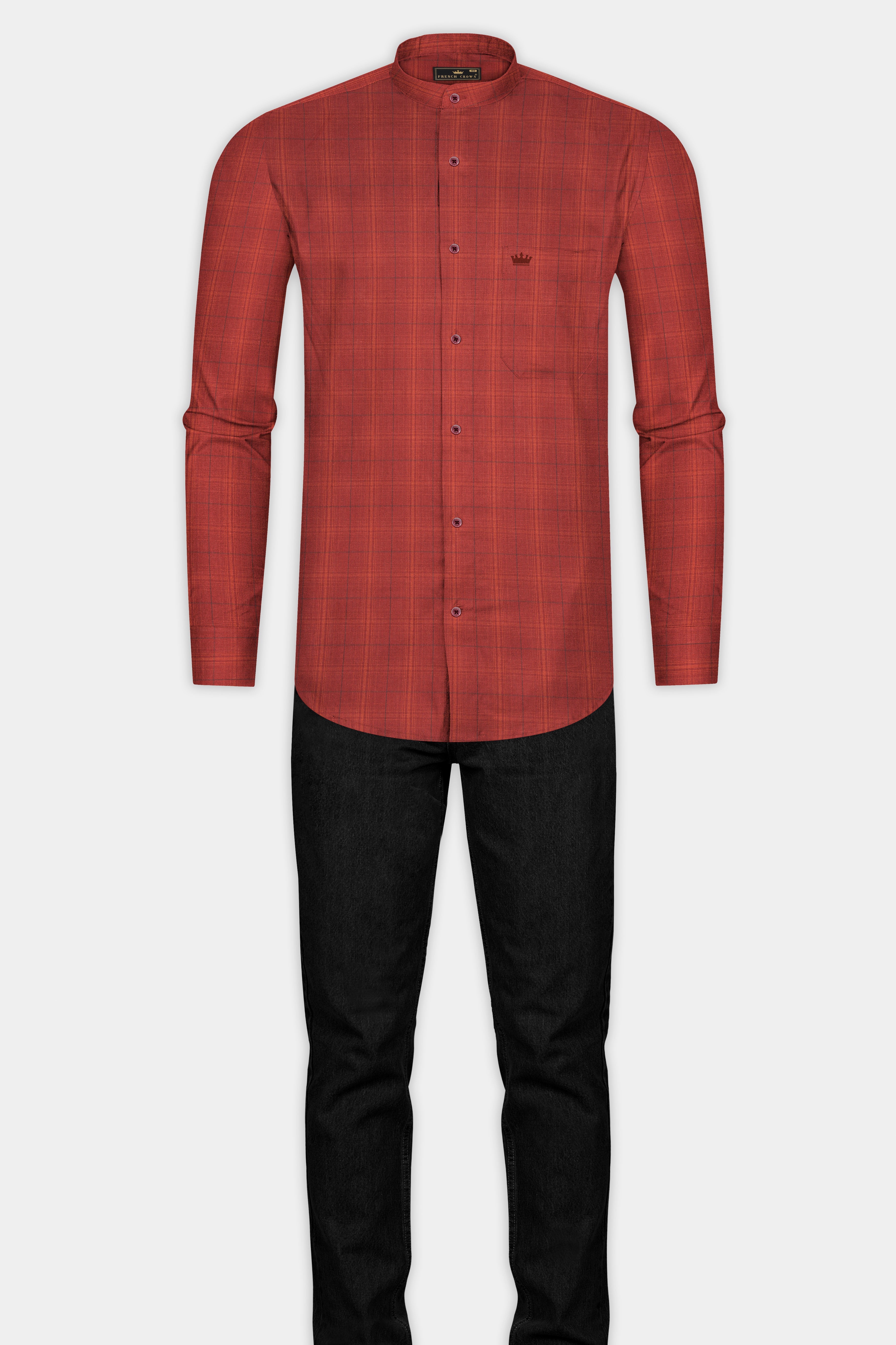 Burnt Orange Plaid Giza Cotton Shirt