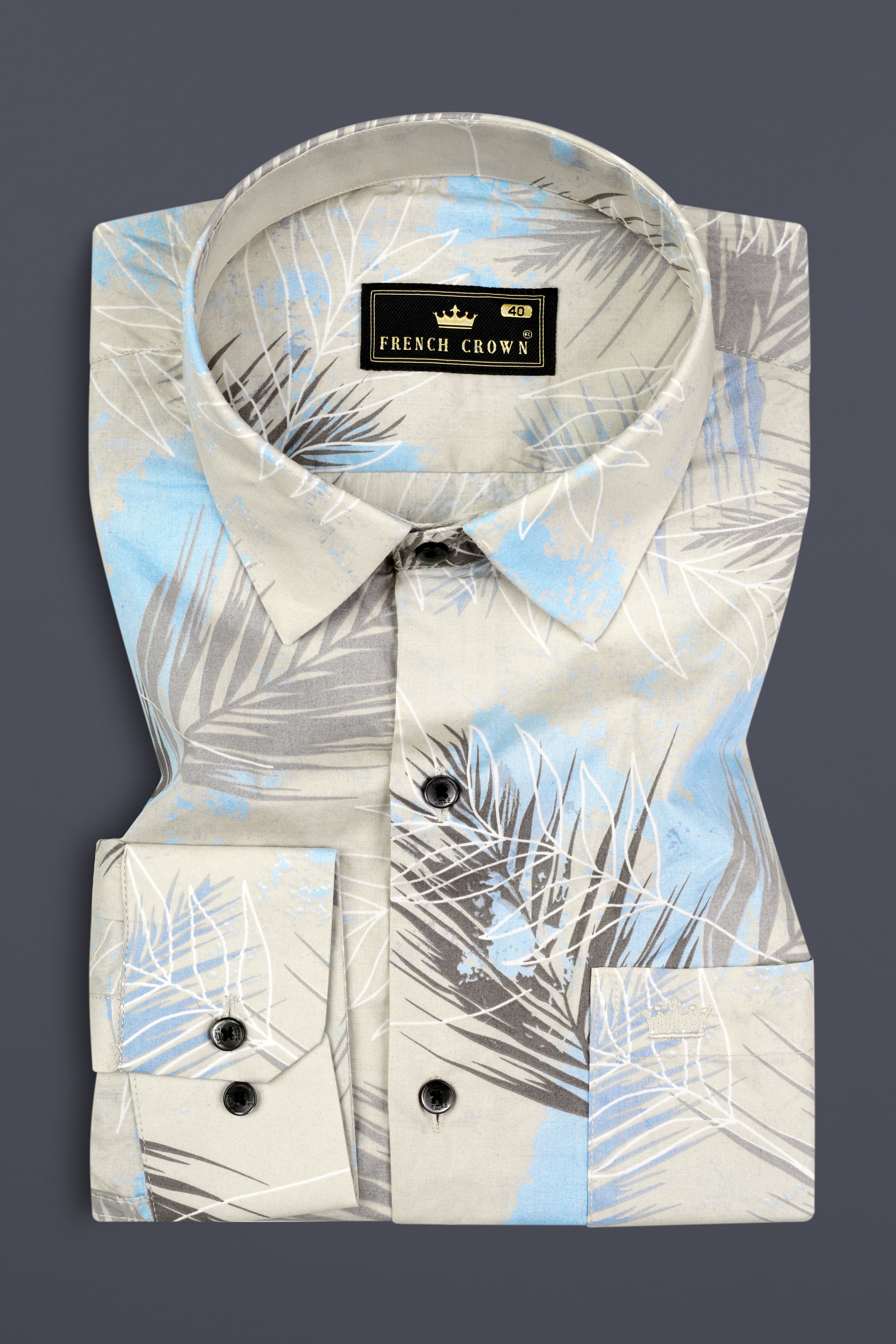 Moon Mist Grey Feather Printed Giza Cotton Shirt