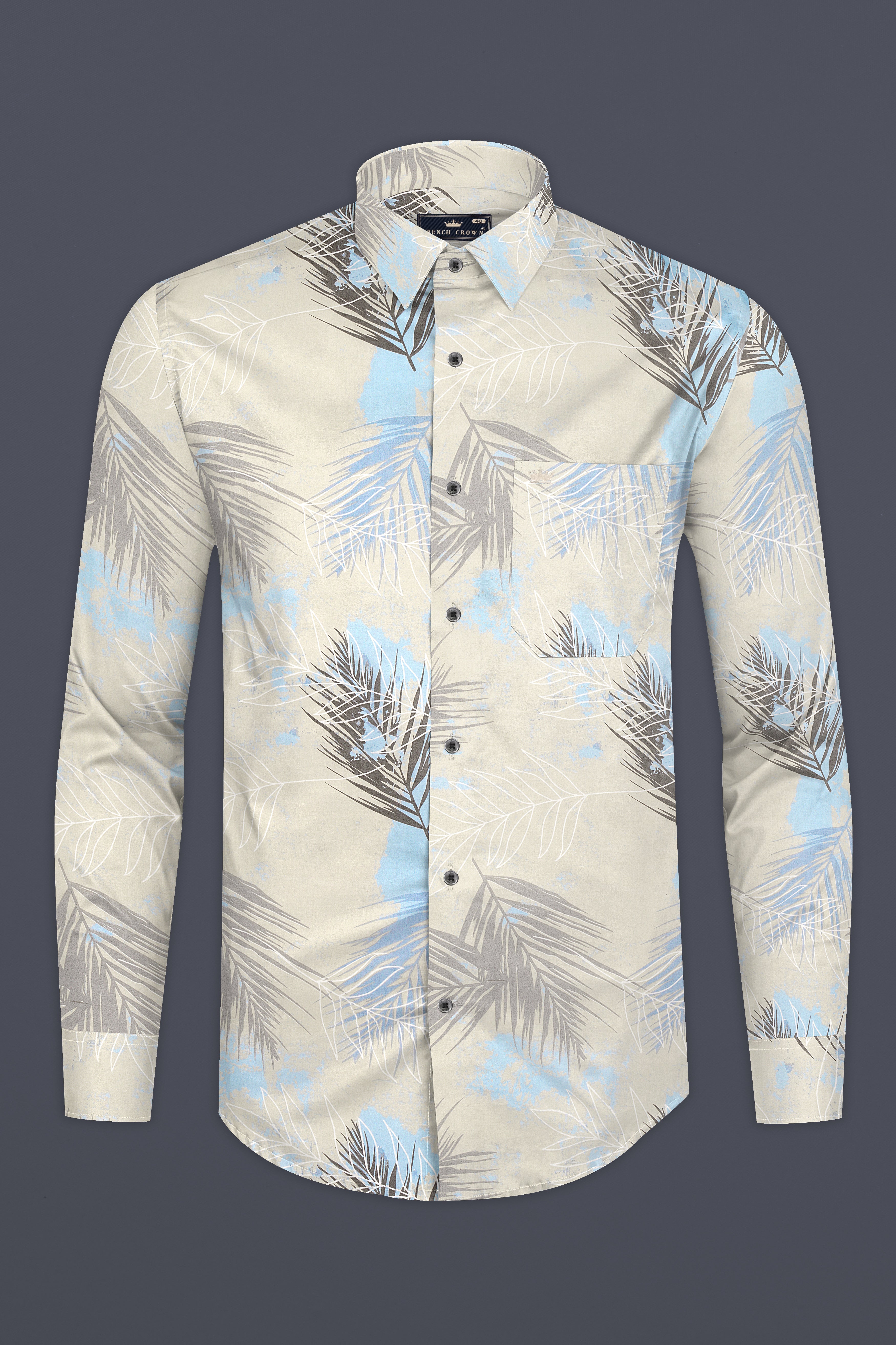 Moon Mist Grey Feather Printed Giza Cotton Shirt