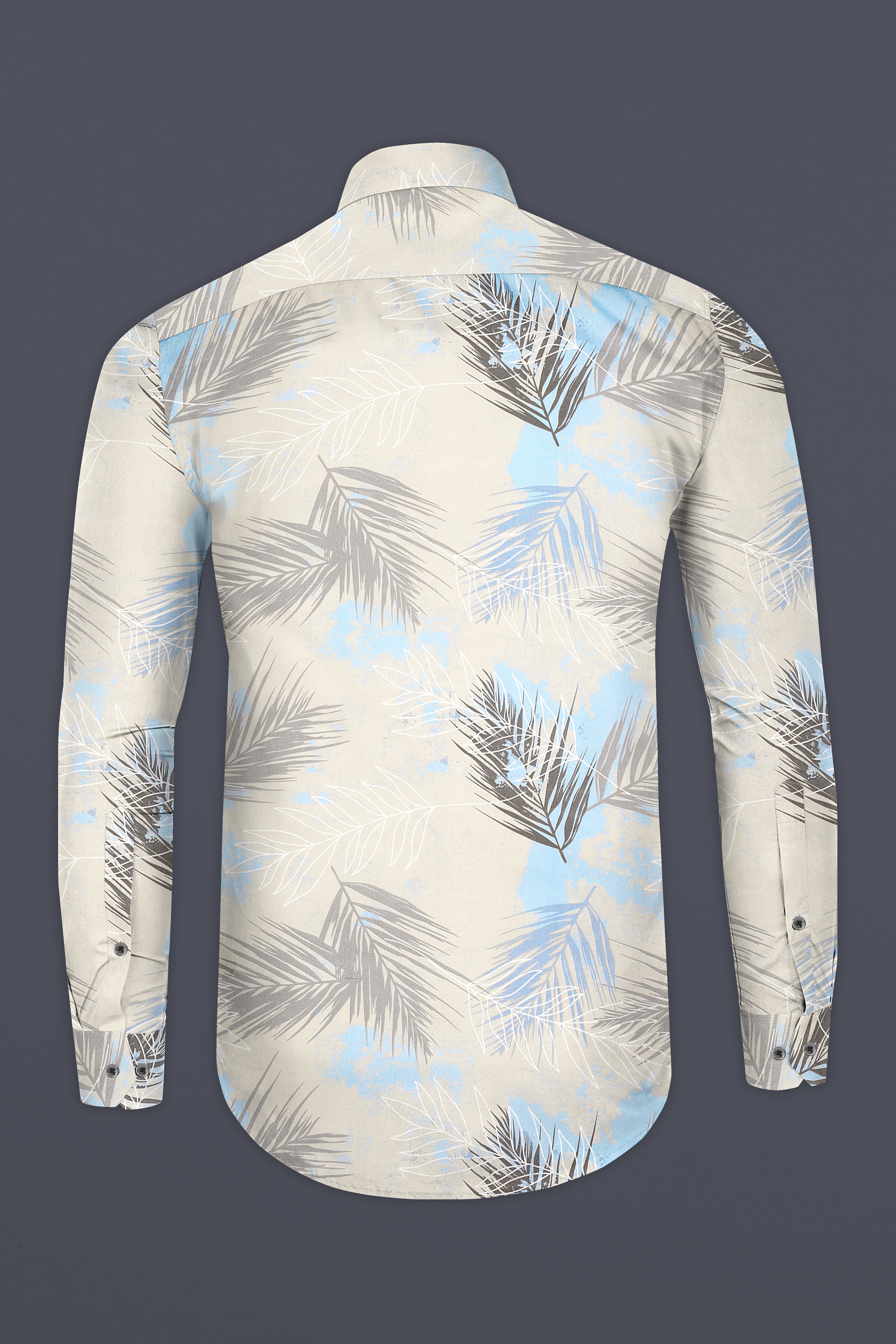 Moon Mist Grey Feather Printed Giza Cotton Shirt