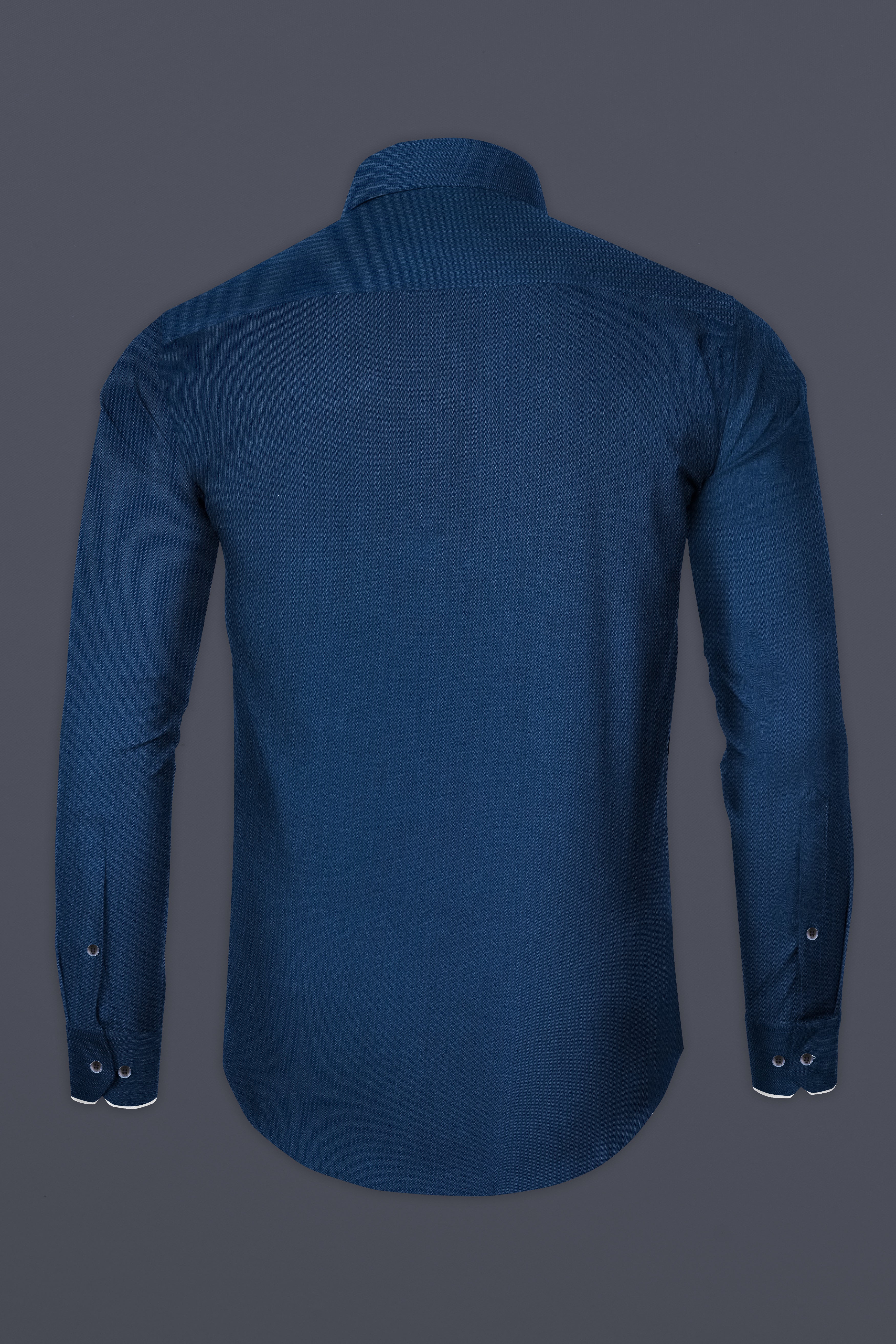 Midnight Blue Herringbone Textured Premium Cotton Designer Shirt