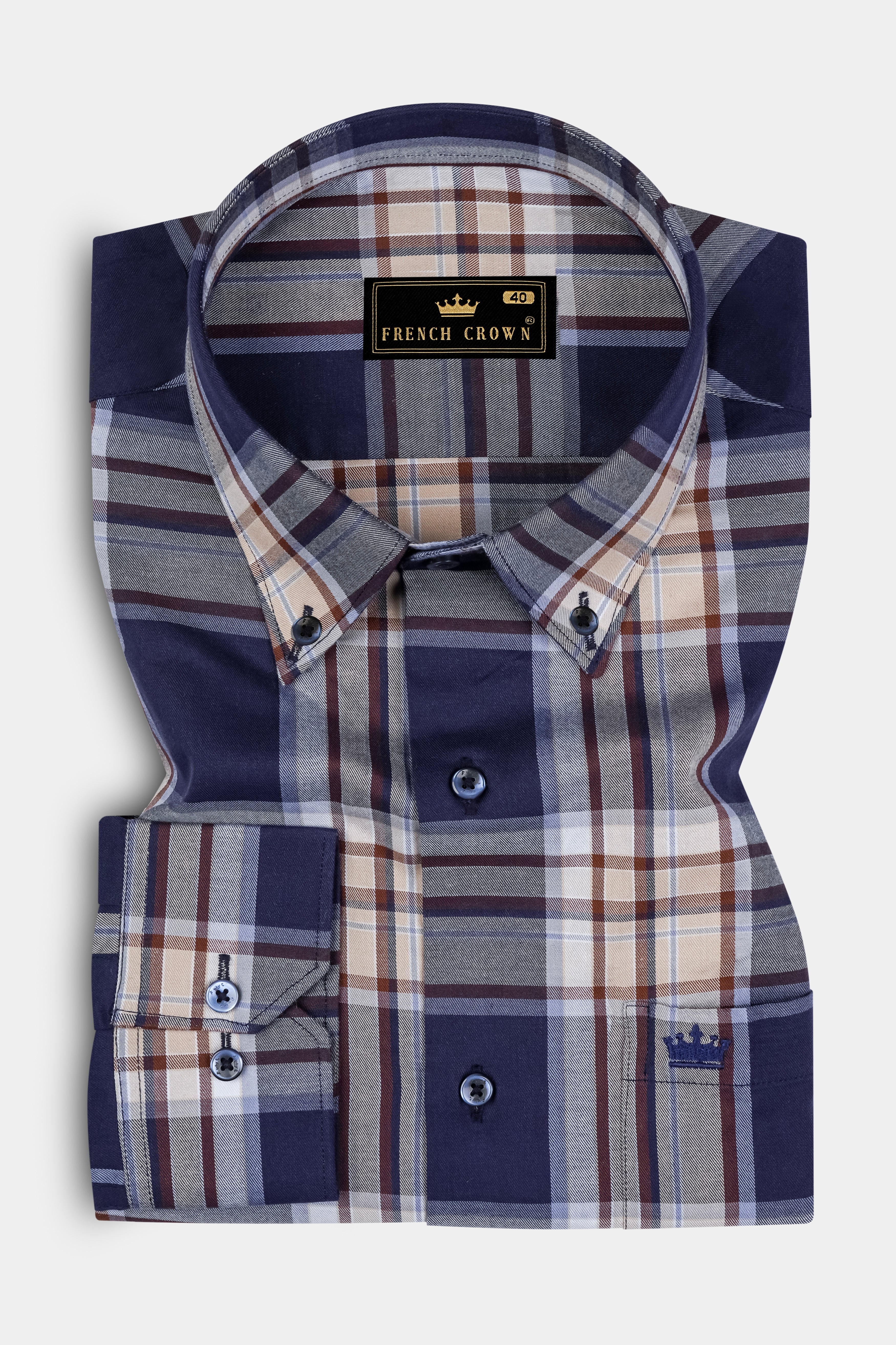 Ebony Clay Blue Plaid Twill Cotton Shirt