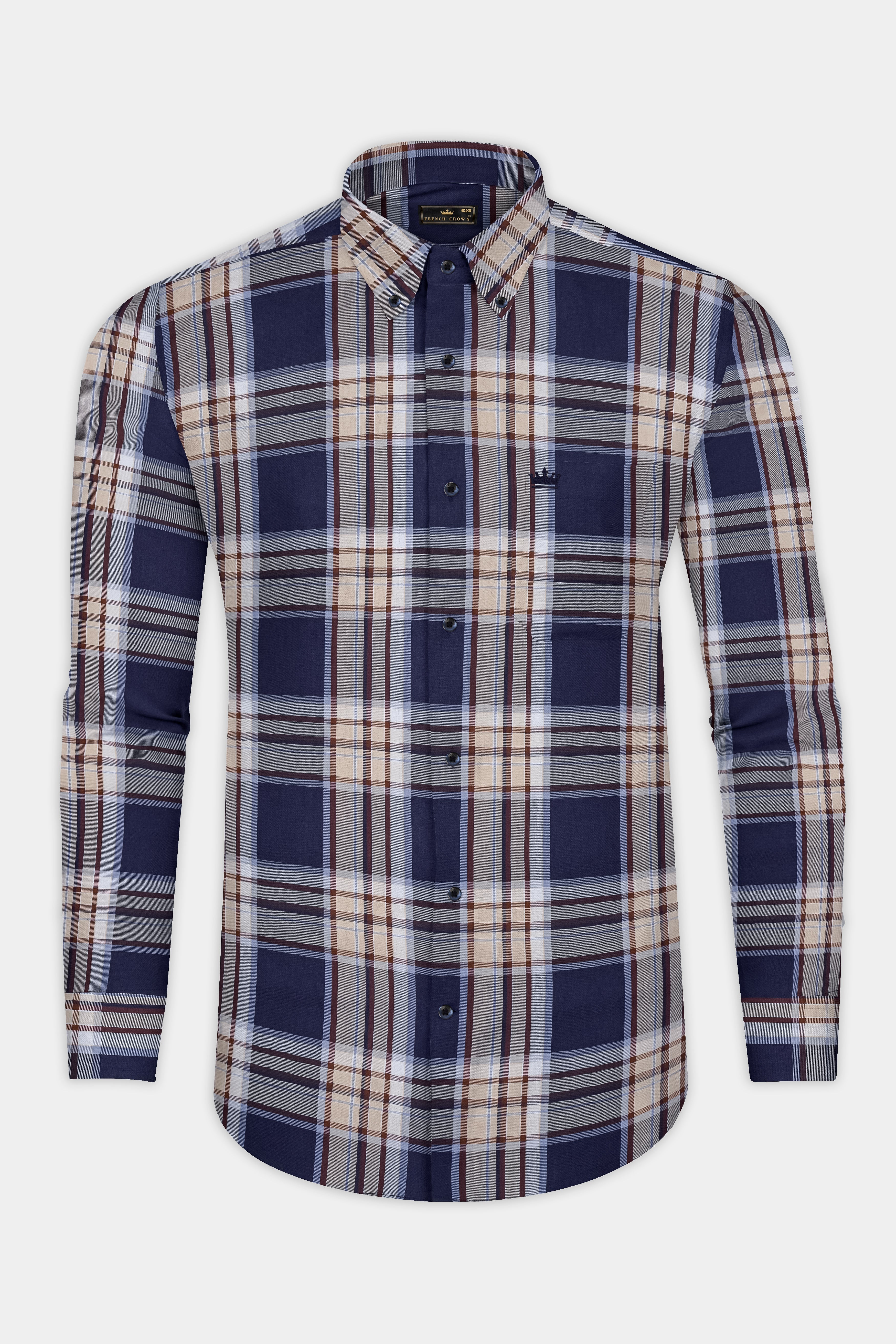 Ebony Clay Blue Plaid Twill Cotton Shirt