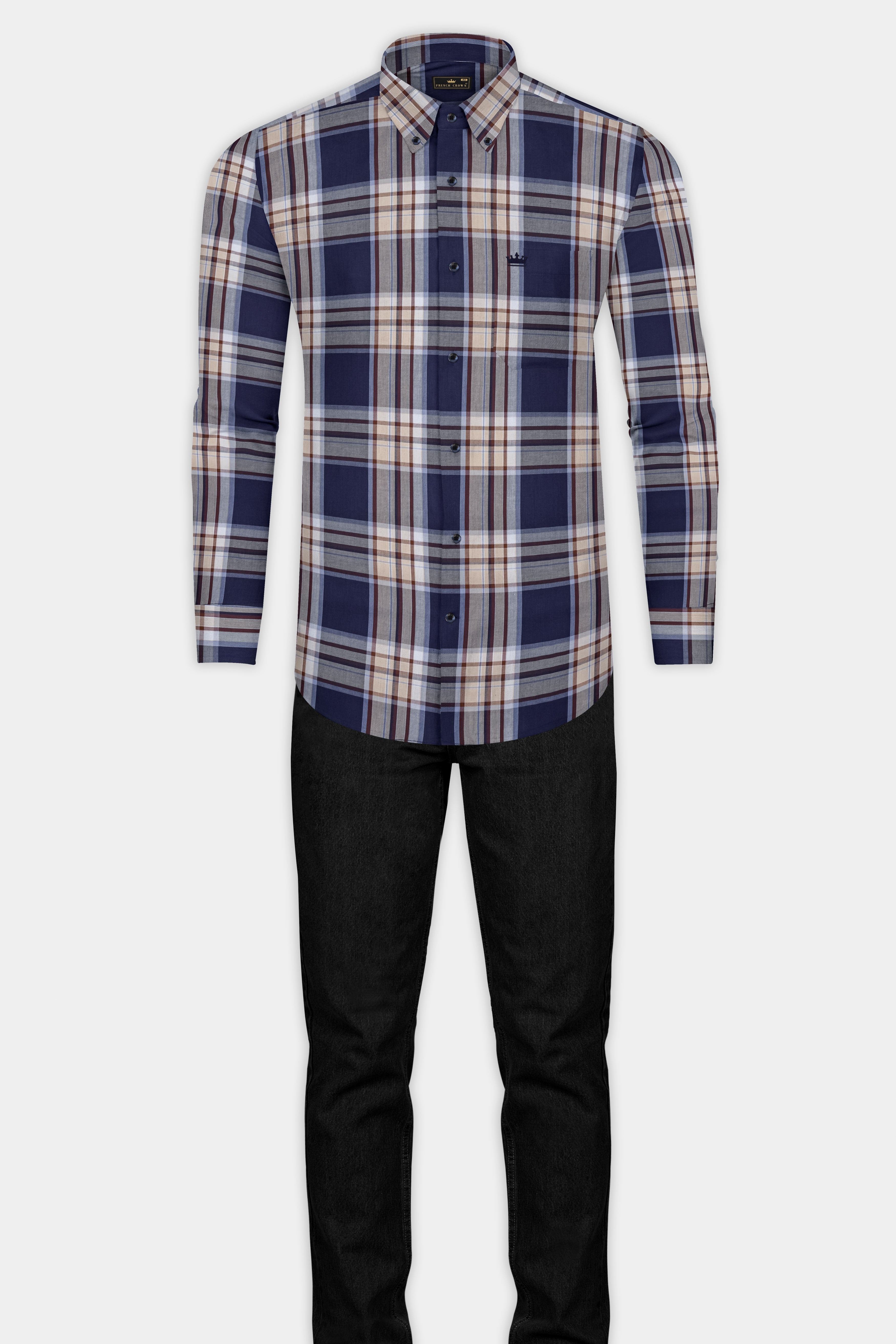 Ebony Clay Blue Plaid Twill Cotton Shirt