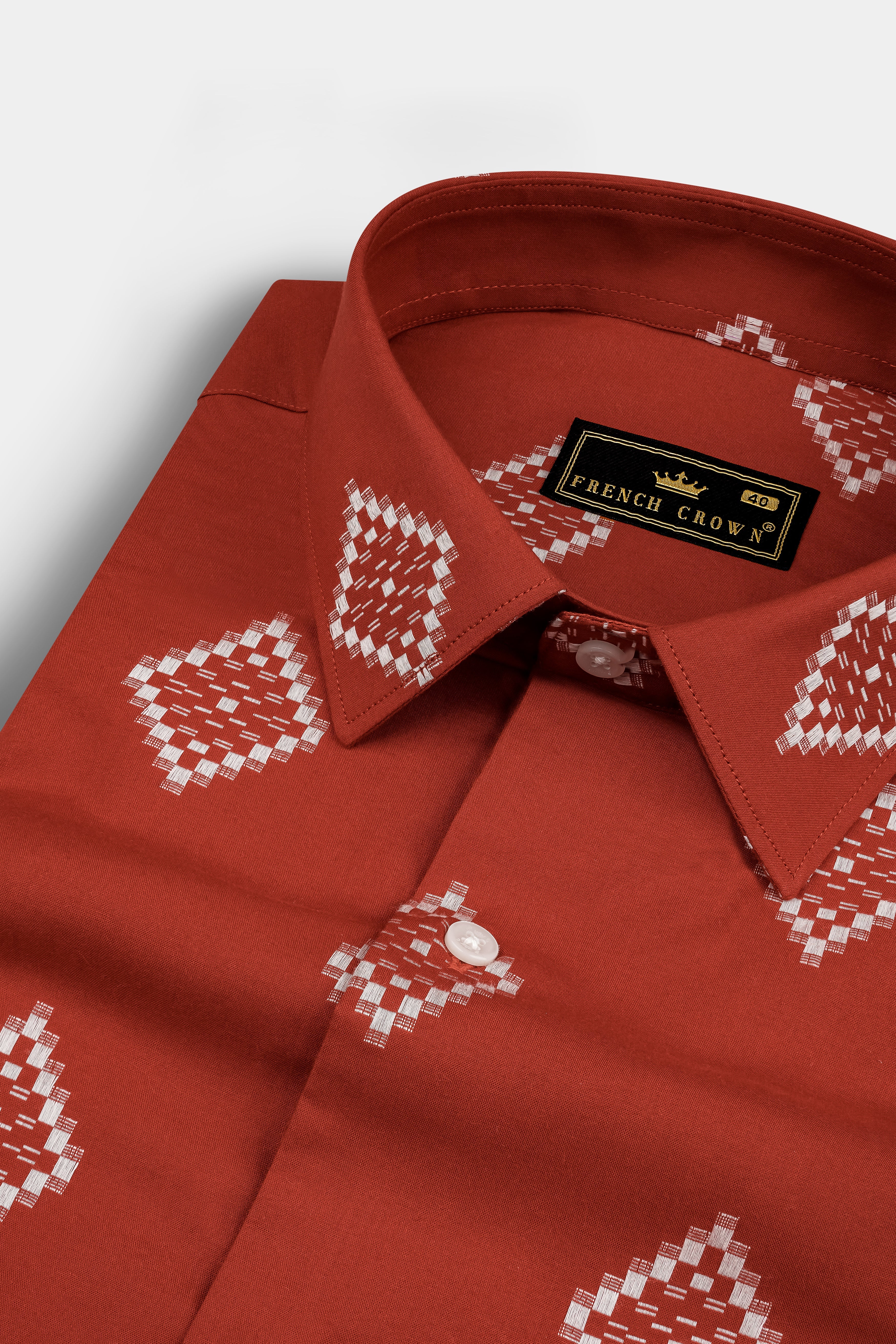 Brunt Orange Jacquard Butta Printed Super Soft Premium Shirt