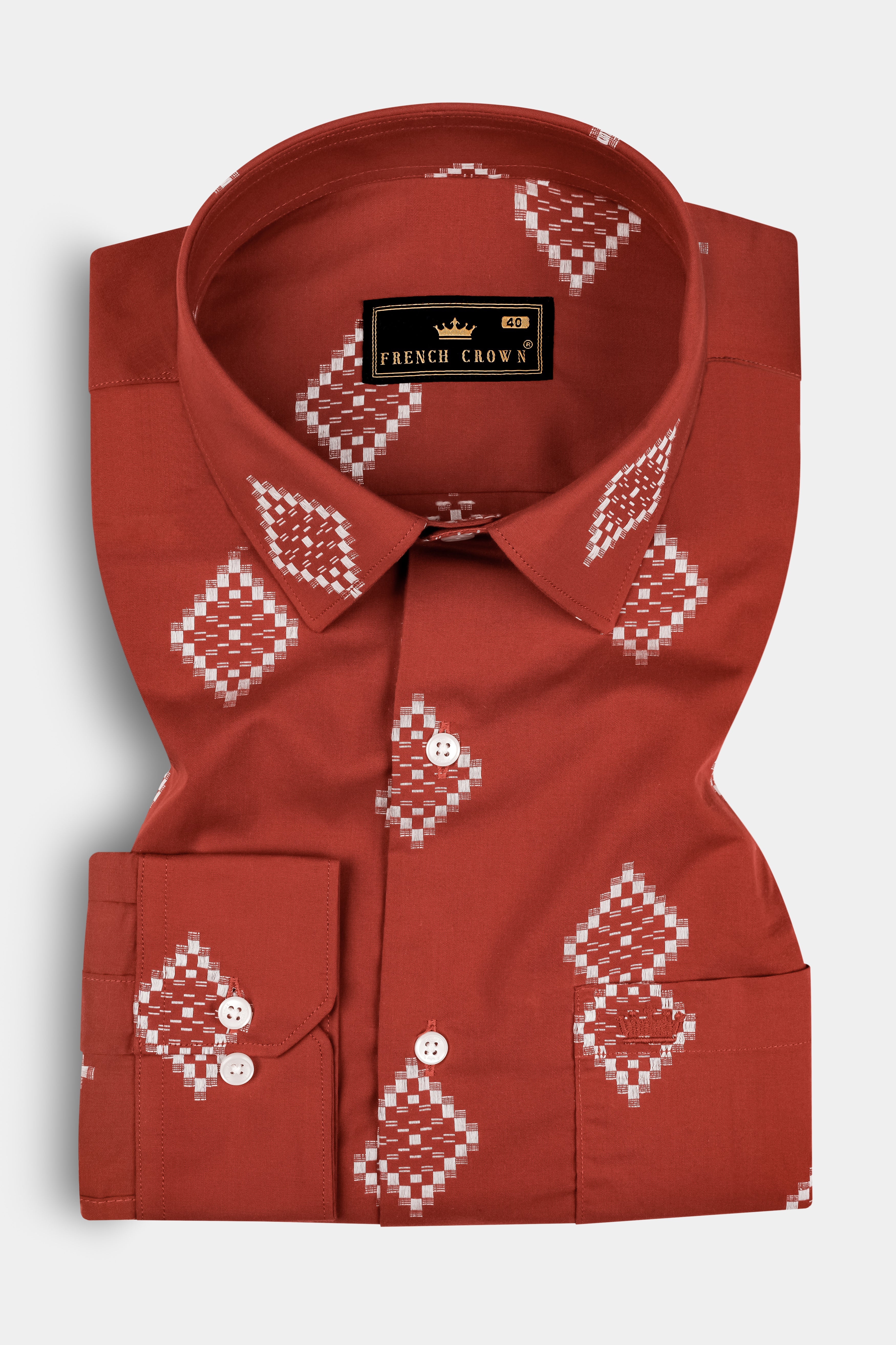 Brunt Orange Jacquard Butta Printed Super Soft Premium Shirt